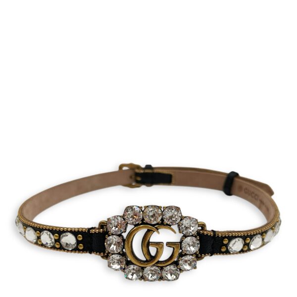 Crystal Black Choker in Calfskin, Crystals/Gold hardware