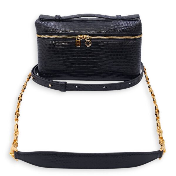 LP Extra Pocket 19 Black Shoulder Bag in Lizard, Gold hardware - Image 8