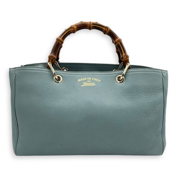 Bamboo Top Handle Bag Blue in Calfskin, Gold hardware
