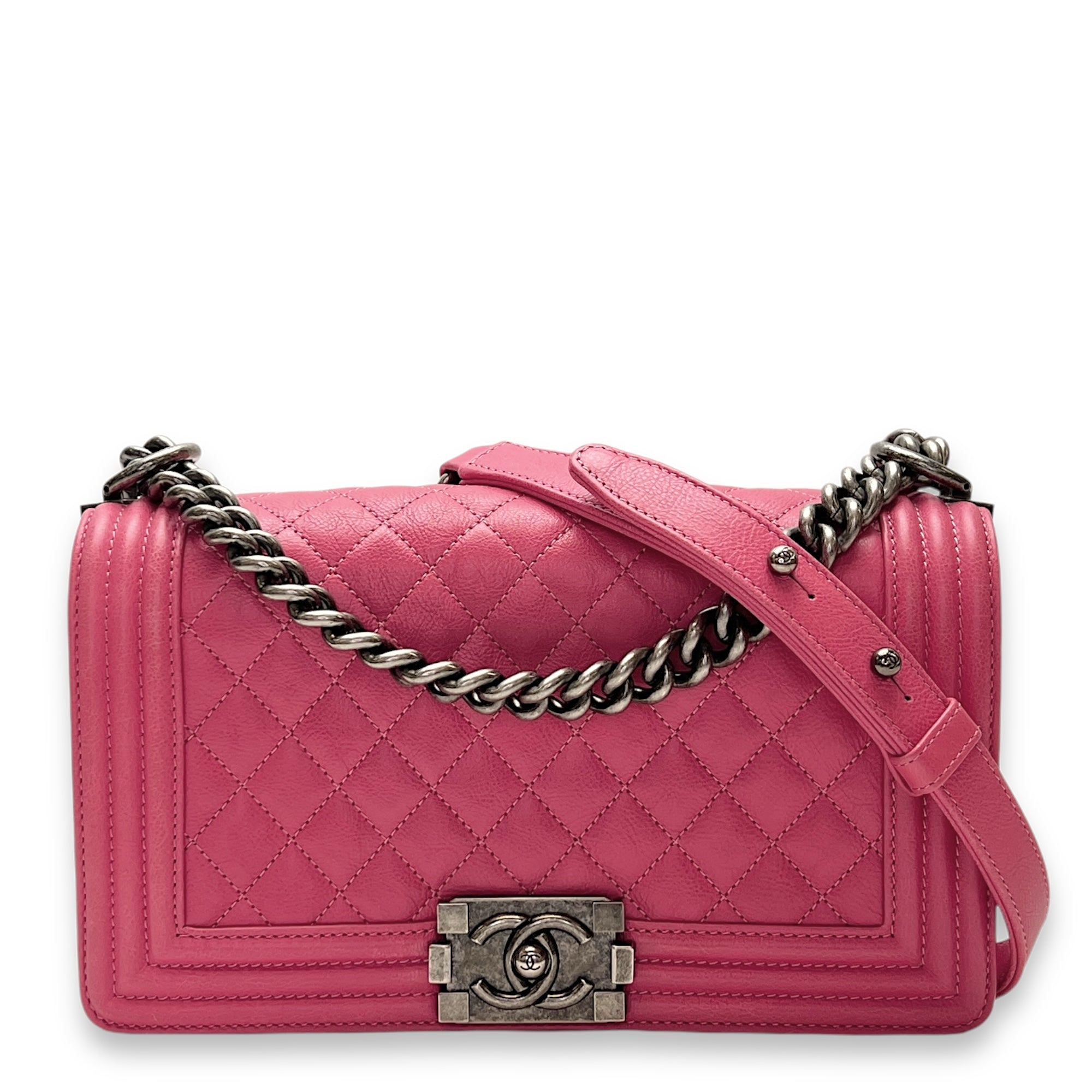 Boy Medium Pink Shoulder Bag in Calfskin, hardware