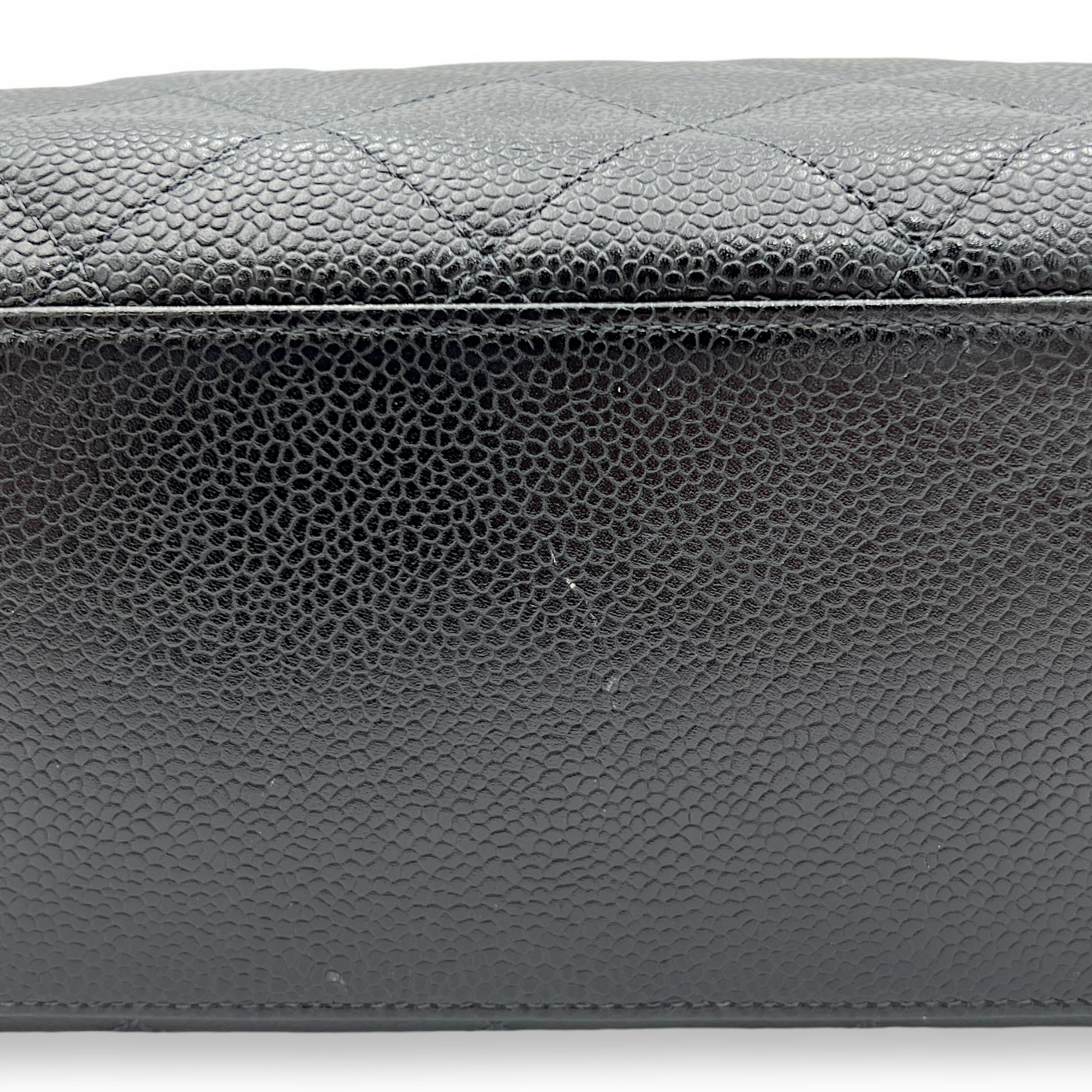 CC Black Tote Bag in Caviar Leather, Silver hardware - Image 8