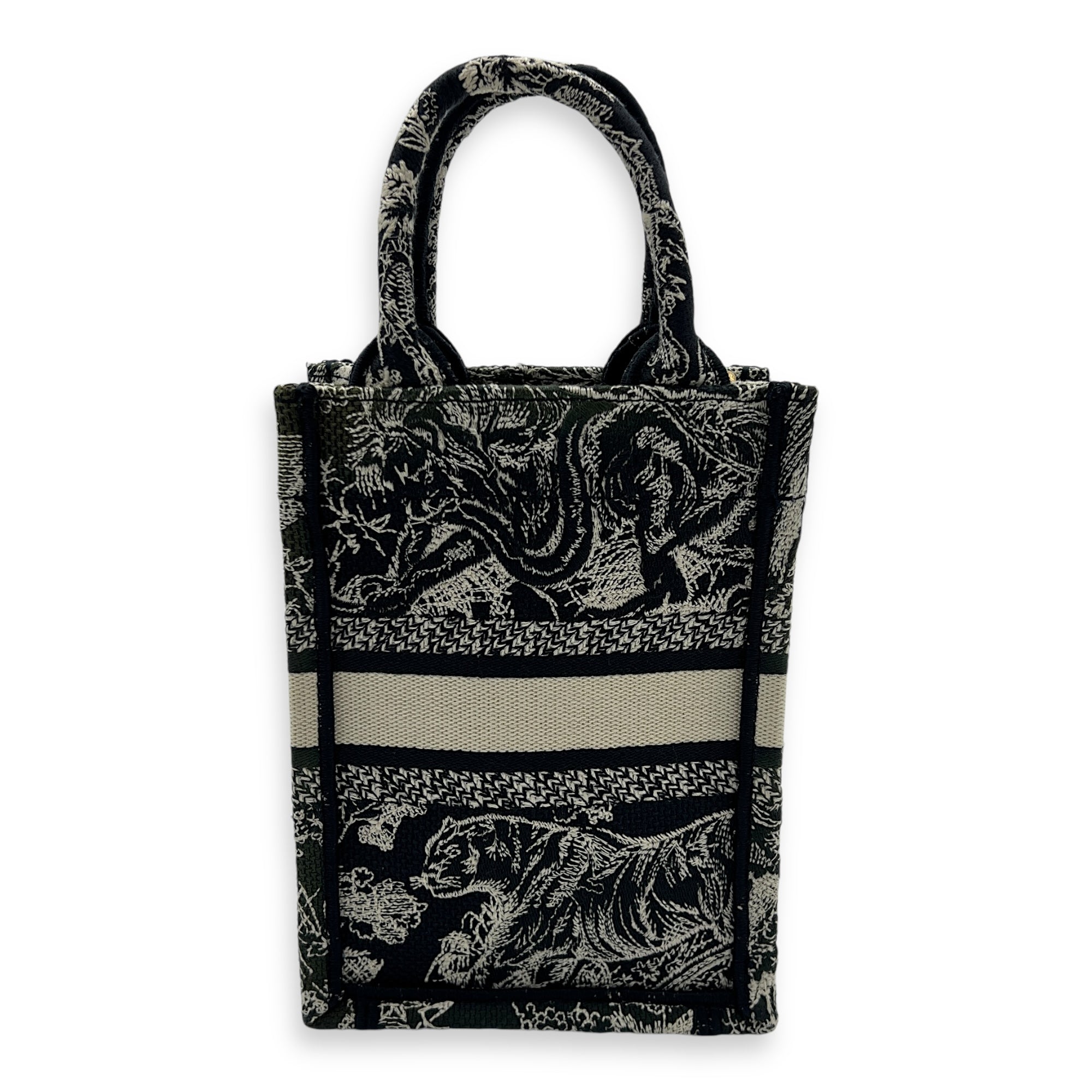 Book Tote Vertical Navy Crossbody Bag in Jacquard, Gold hardware - Image 3