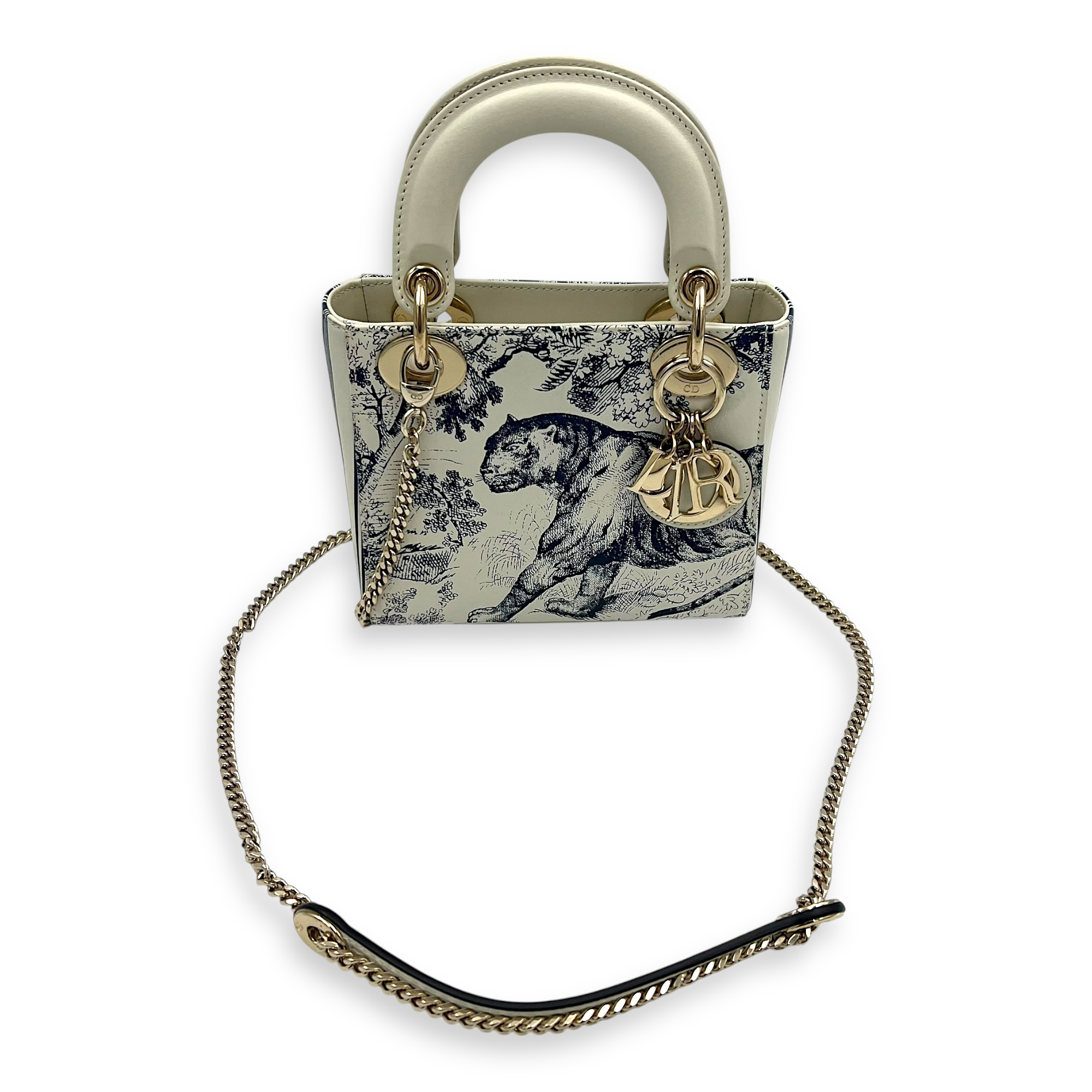 Lady Dior Mini White Top Handle Bag in Calfskin, Gold hardware - Image 10