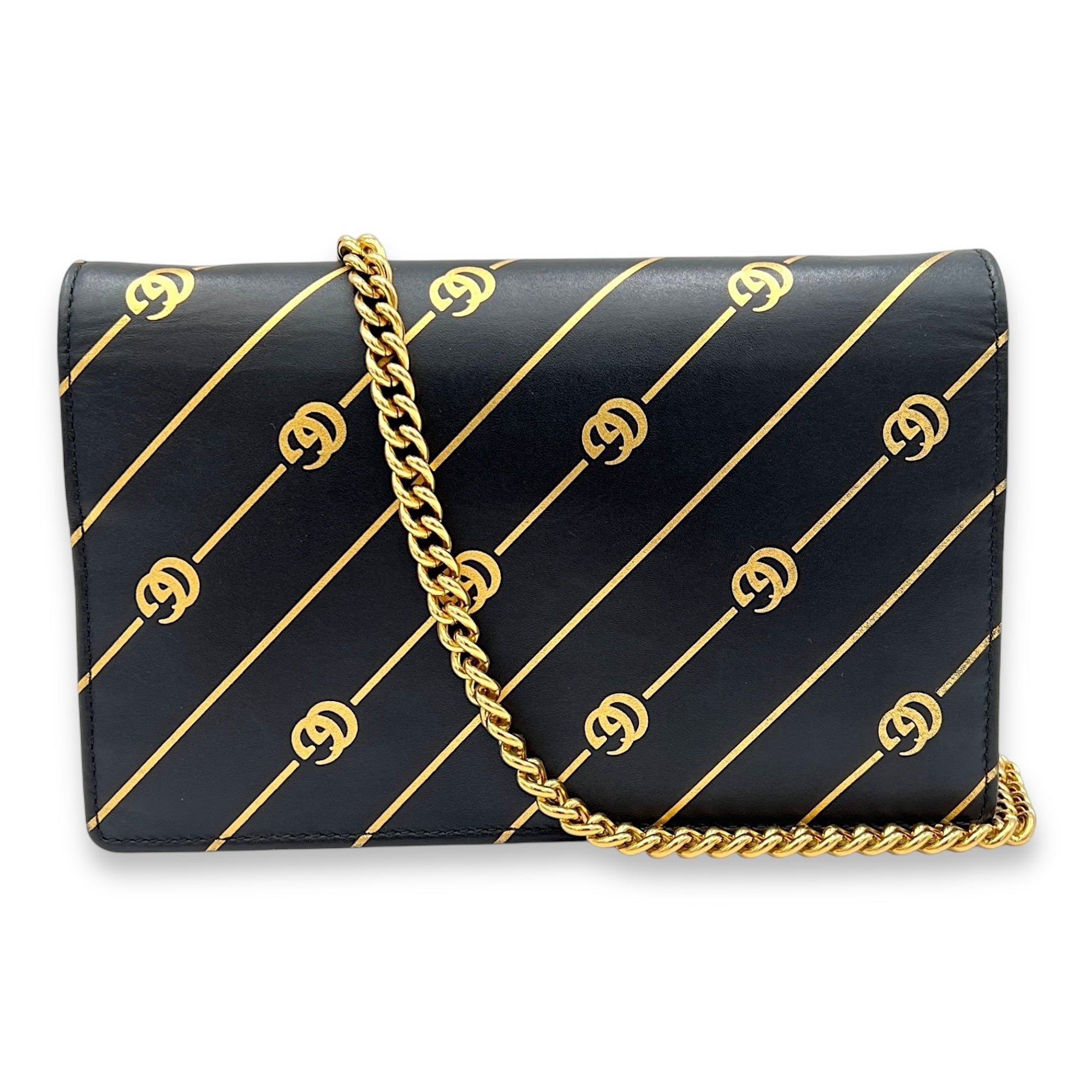 GG Black Wallet On Chain in Calfskin, Gold hardware - Image 3