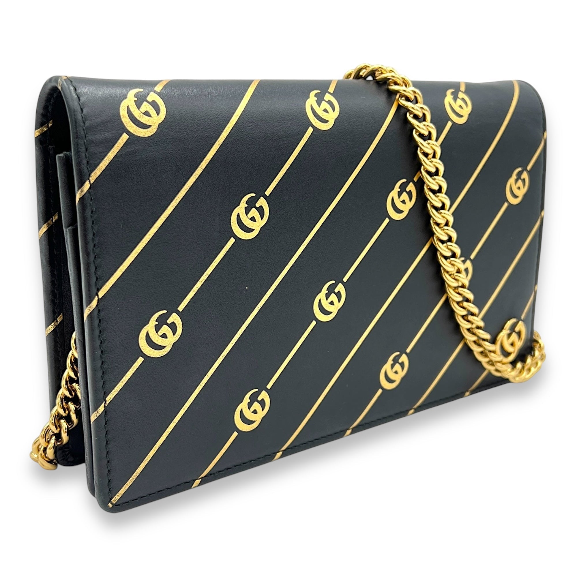 GG Black Wallet On Chain in Calfskin, Gold hardware - Image 4