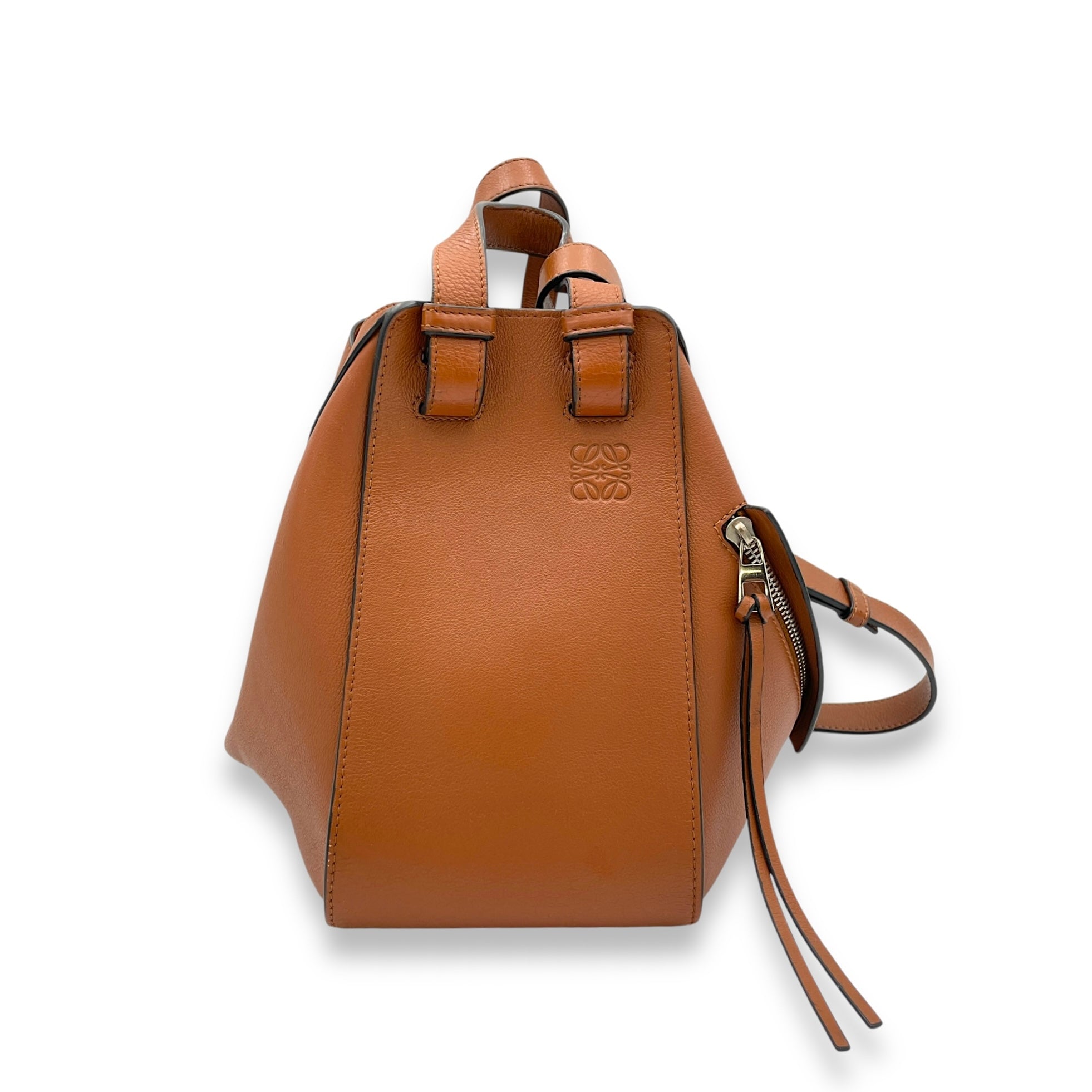 Hammock Small Brown Top Handle Bag in Calfskin, Silver hardware