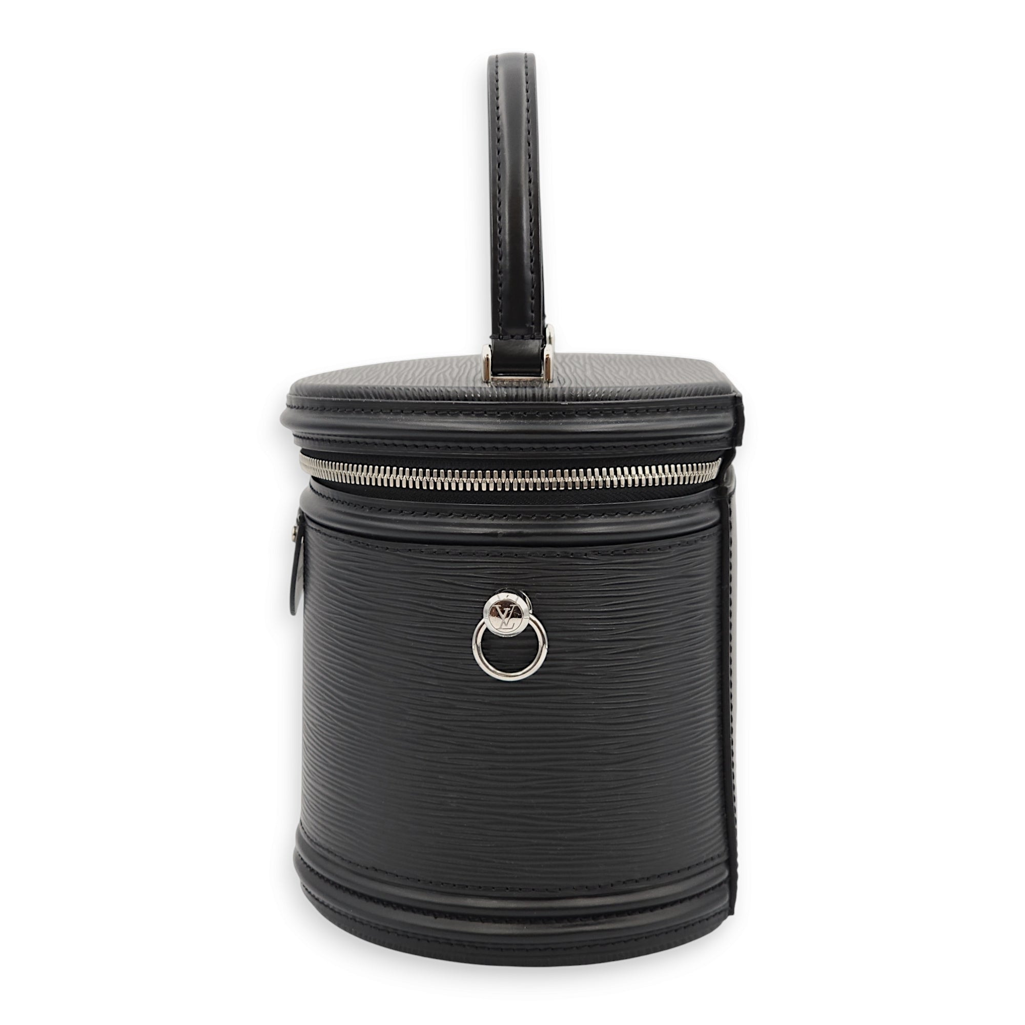 Cannes Black Top Handle Bag in Epi Leather, Palladium hardware - Image 4