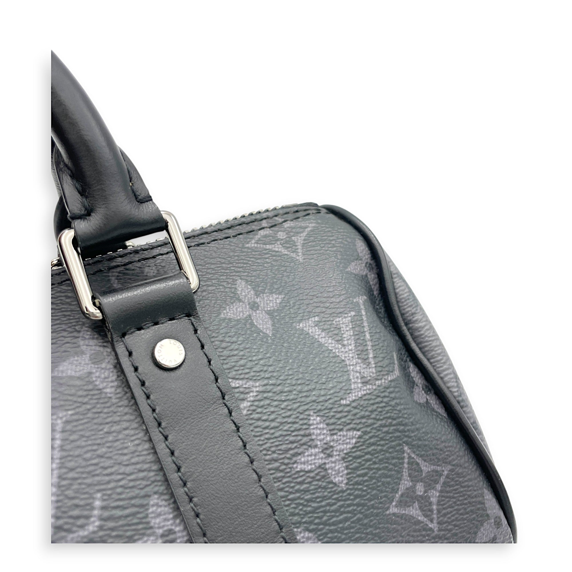 Keepall XS Grey Top Handle Bag in Monogram Coated Canvas, Silver hardware - Image 9