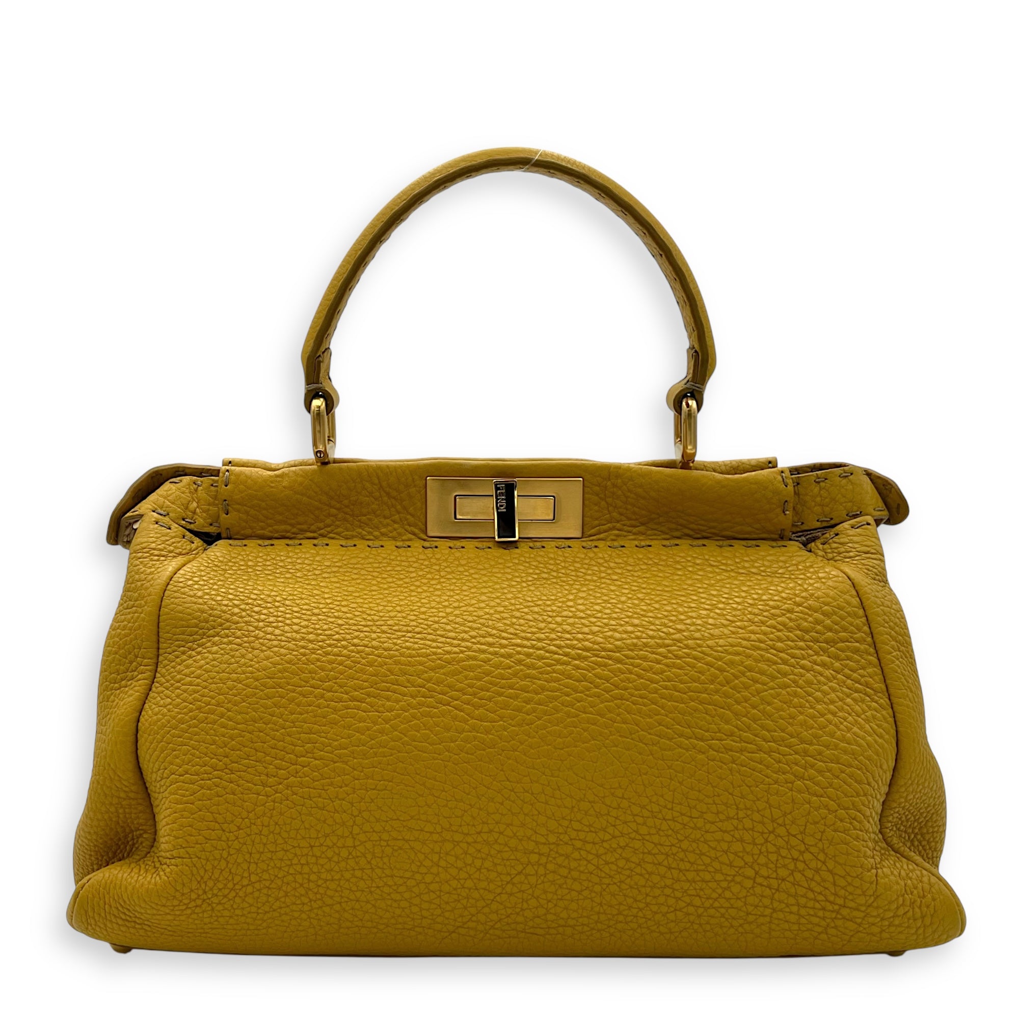 Peekaboo Top Handle Bag Yellow in Calfskin, Gold hardware