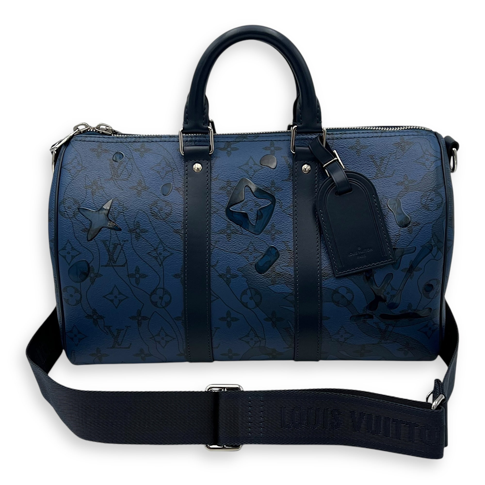 Limited Edition Acquagarden Keepall 35 Blue Top Handle Bag in Coated Canvas, Silver hardware - Image 10