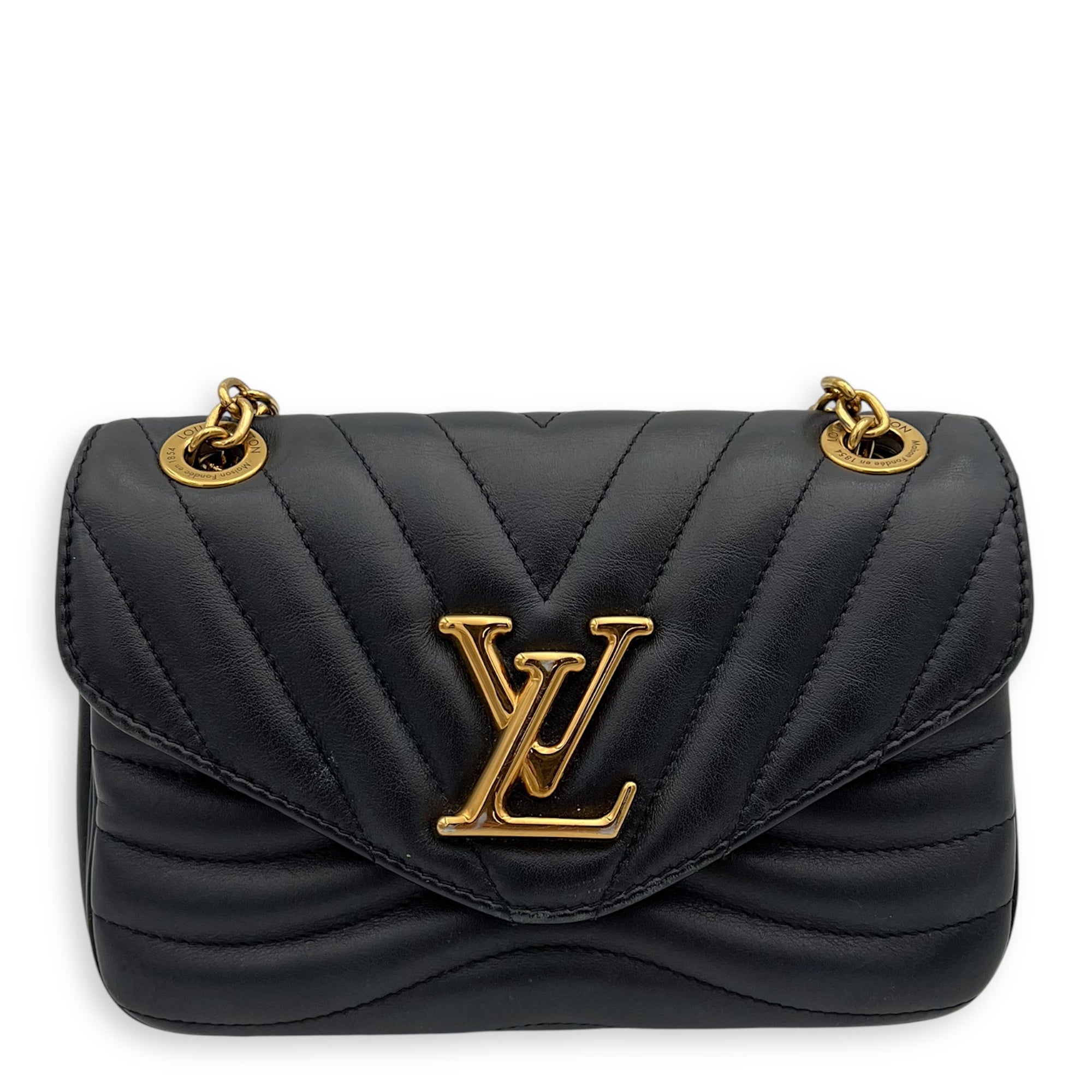 New Wave Crossbody Bag PM Black in Calfskin, Gold hardware