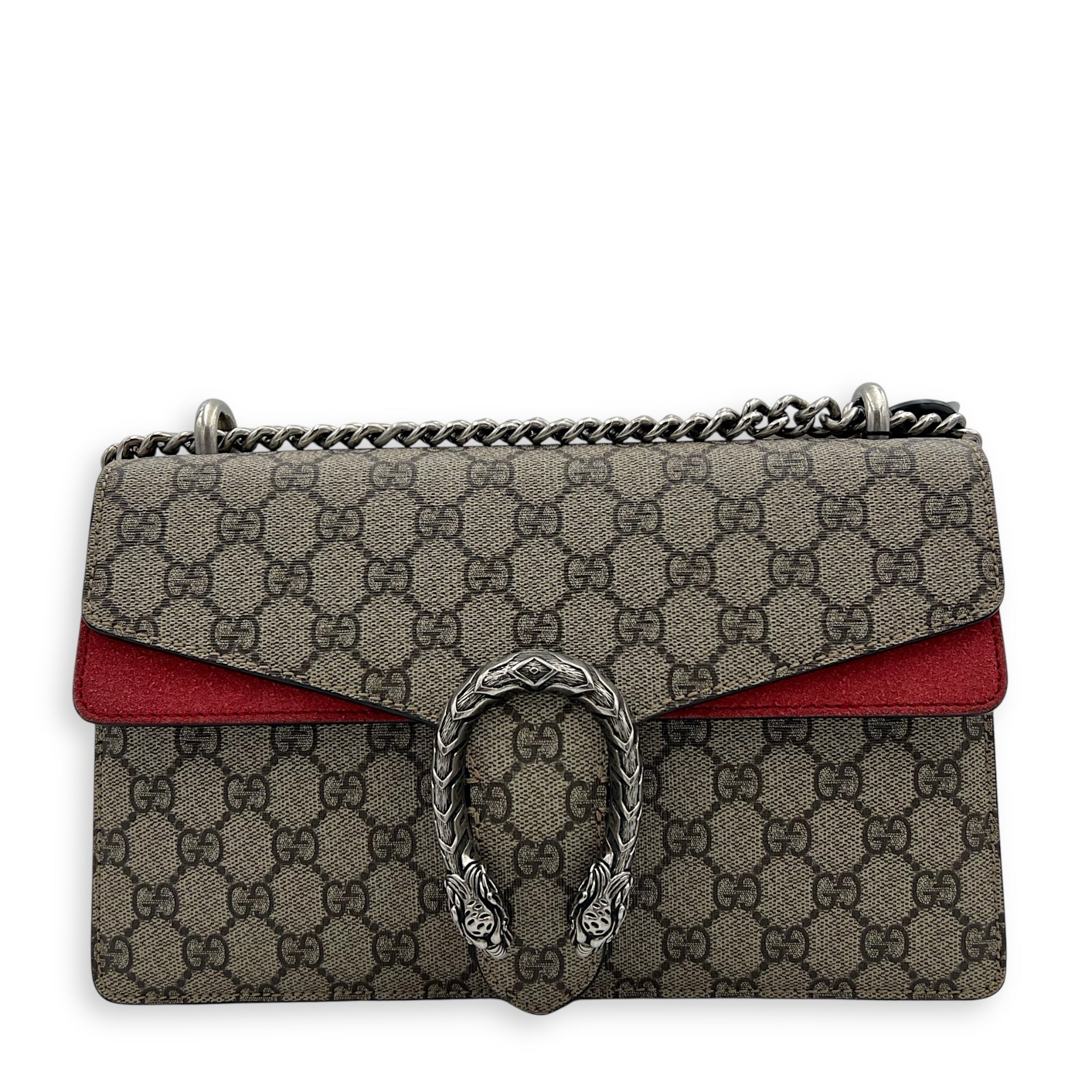 Dionysus Small Brown Shoulder Bag in Coated Canvas, Ruthenium hardware
