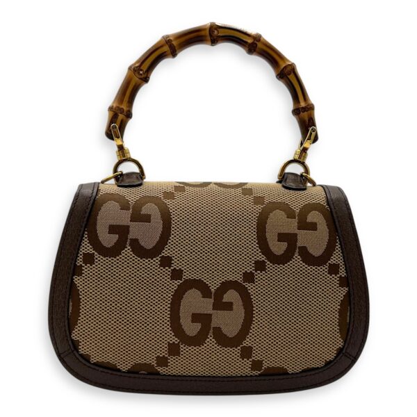 Bamboo Top Handle Bag Brown in Canvas, Gold hardware - Image 3