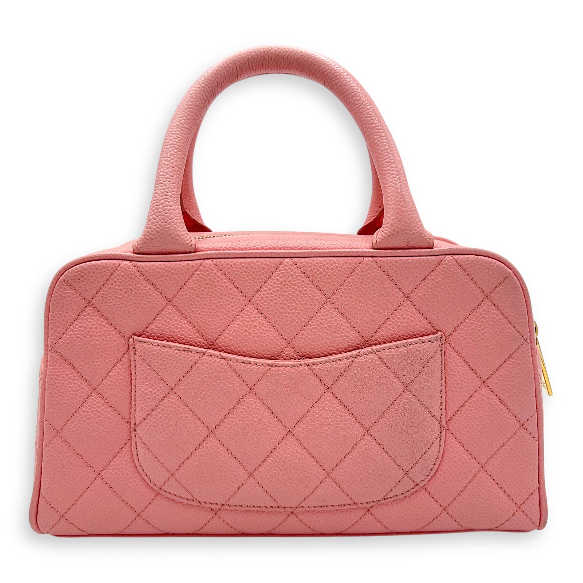 Bowling Pink Top Handle Bag in Caviar Leather, Gold hardware - Image 3