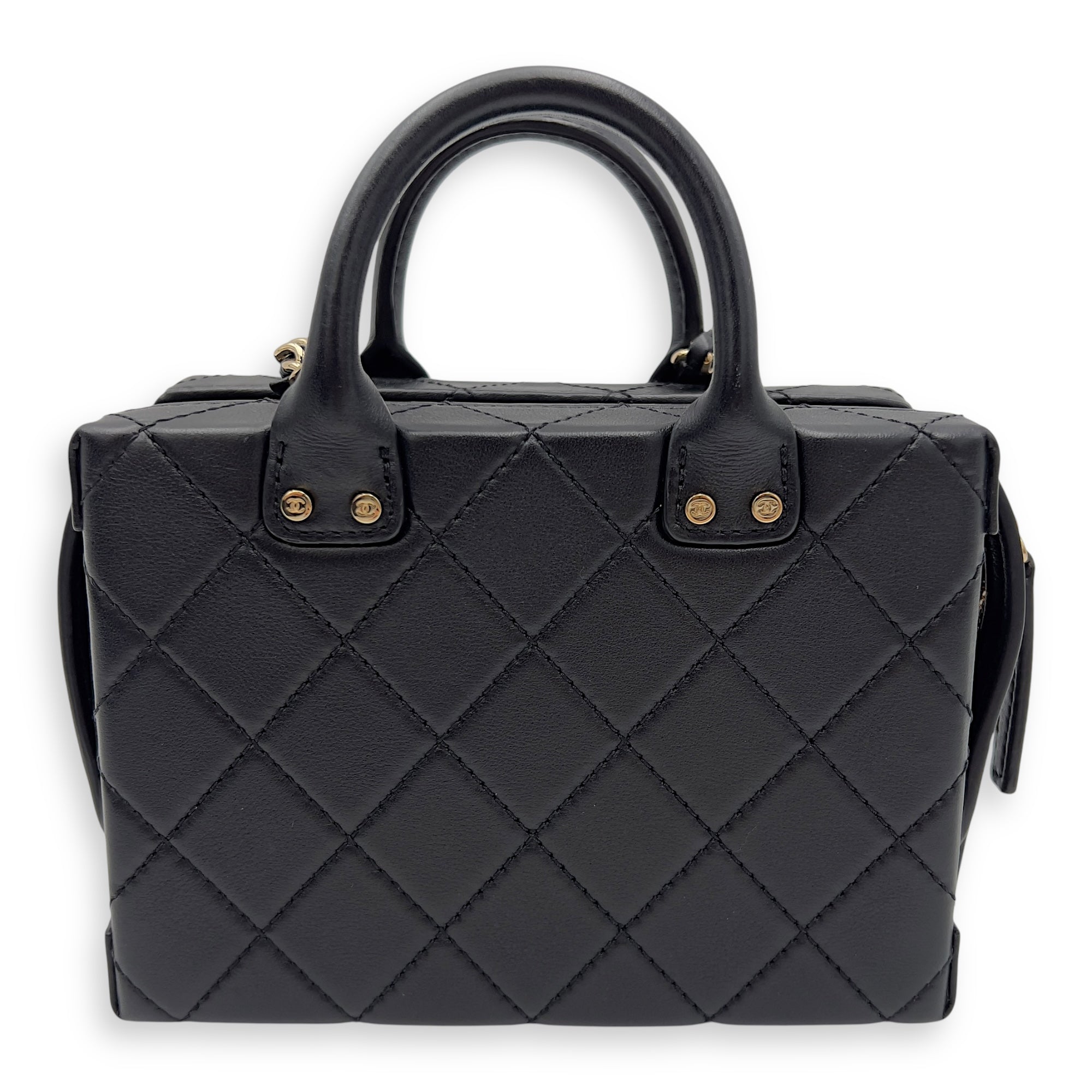 CC Black Top Handle Bag in Calfskin, Gold hardware - Image 3