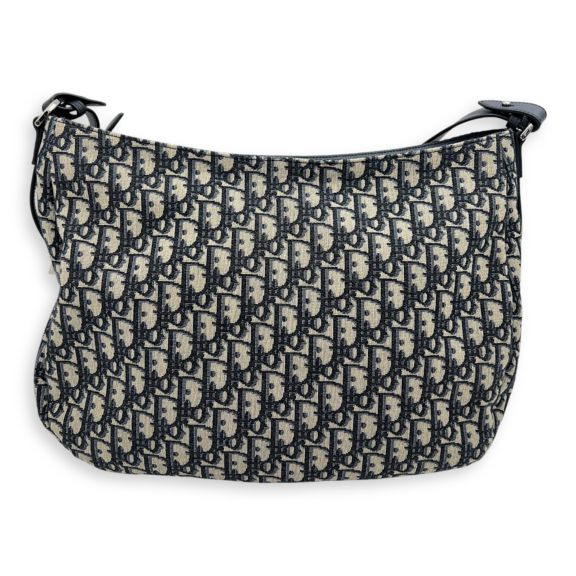 Soft Saddle Hobo Blue Shoulder Bag in Jacquard, Silver hardware - Image 3
