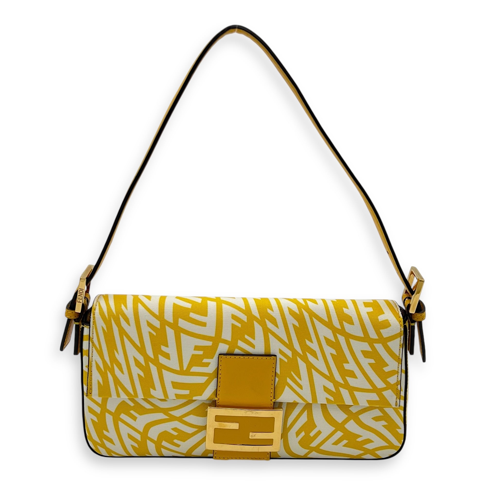 Baguette Shoulder Bag Yellow in Coated Canvas, Gold hardware - Image 12