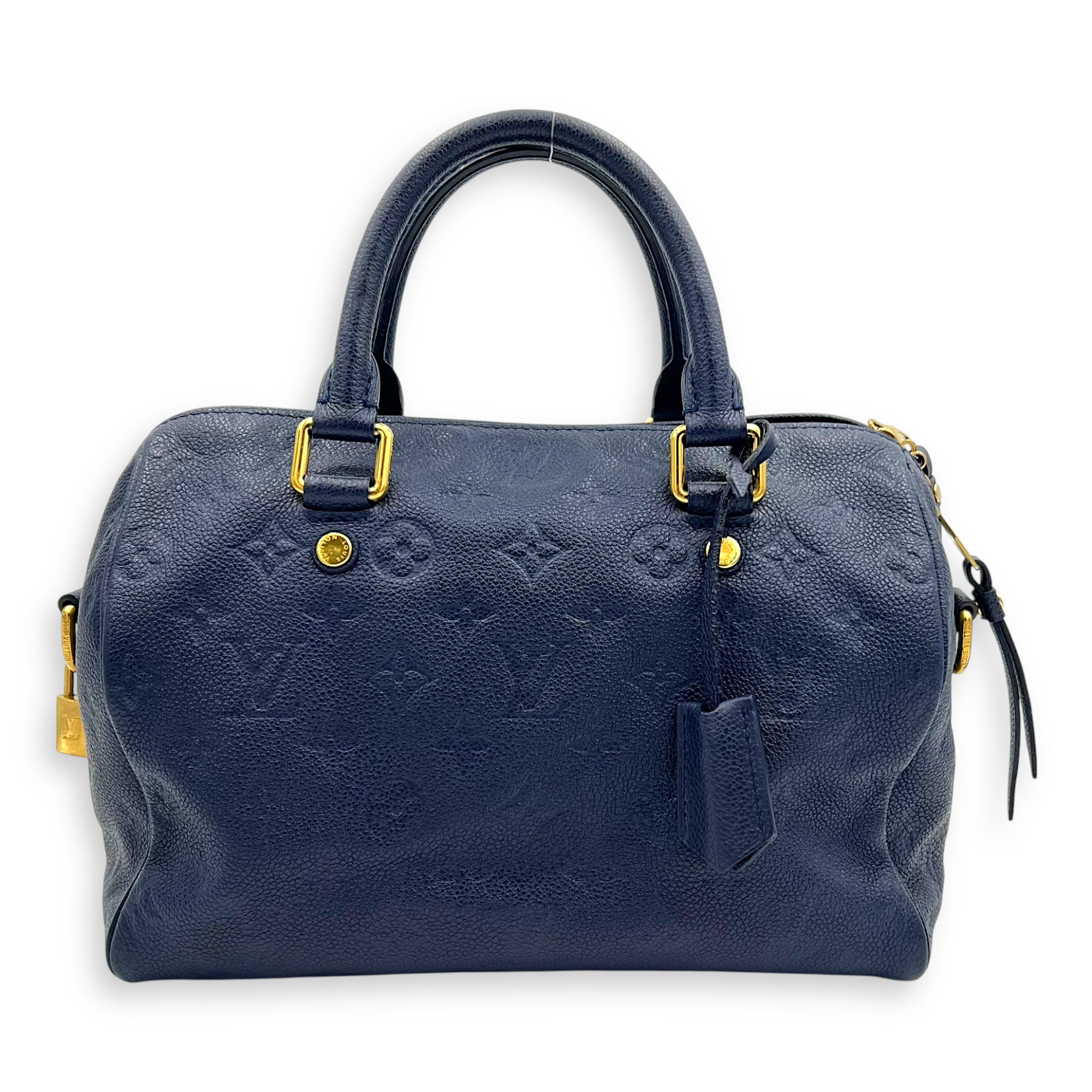 Speedy Bandouliere Top Handle Bag Blue in Empreinte Leather, Gold hardware
