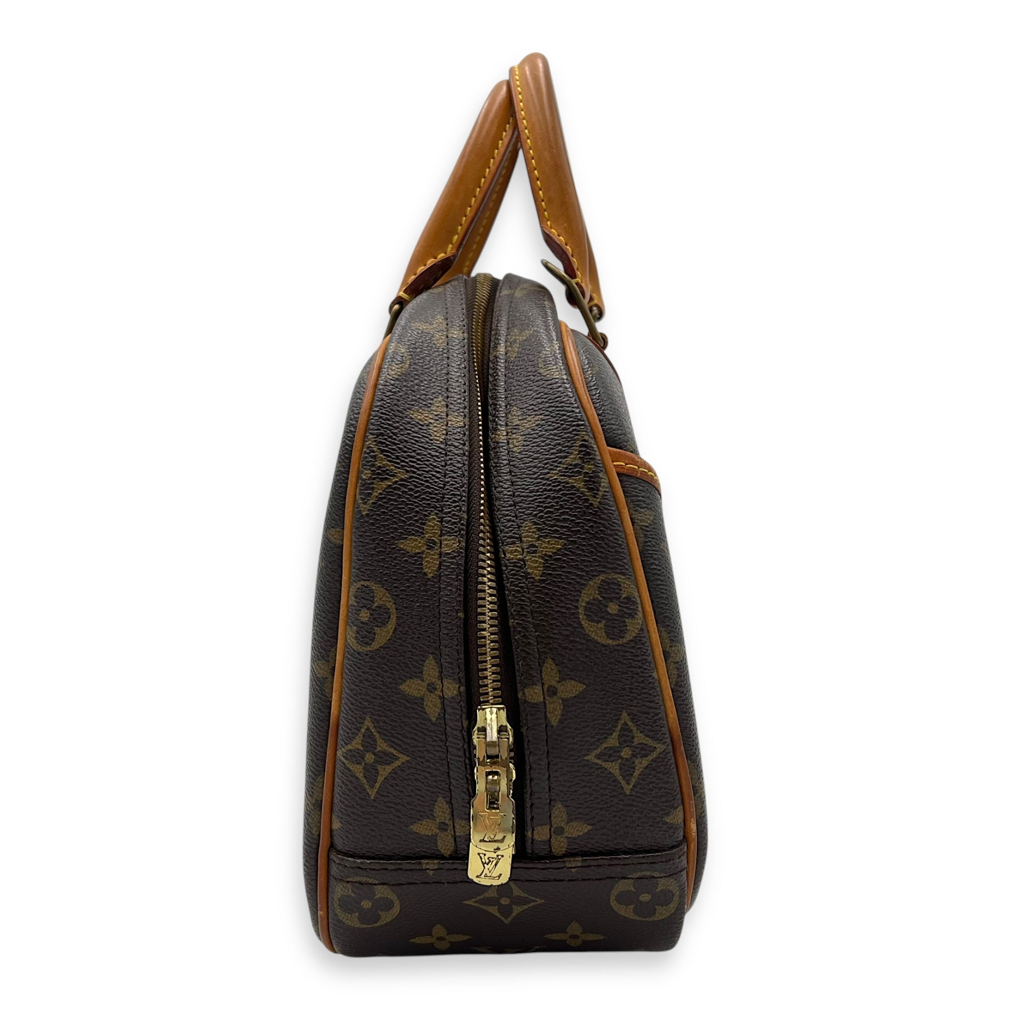 Trouville PM Brown Top Handle Bag in Monogram Coated Canvas, Gold hardware - Image 4