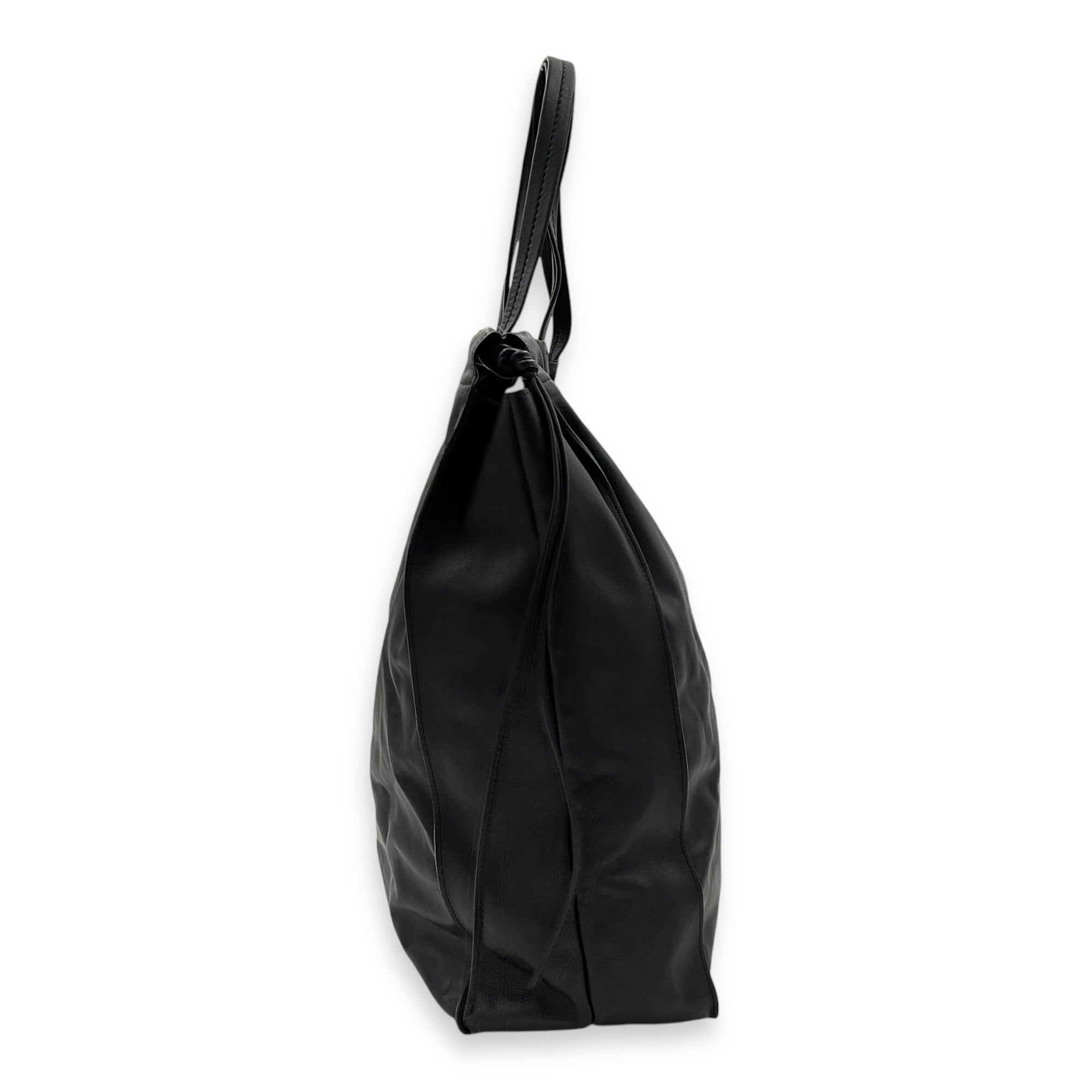 Drawstring Top Handle Bag Black in Calfskin, Silver hardware - Image 4
