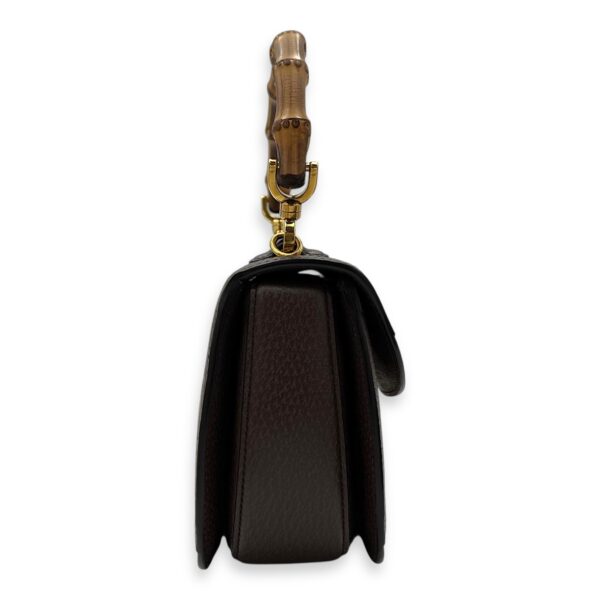 Bamboo Top Handle Bag Brown in Canvas, Gold hardware - Image 4