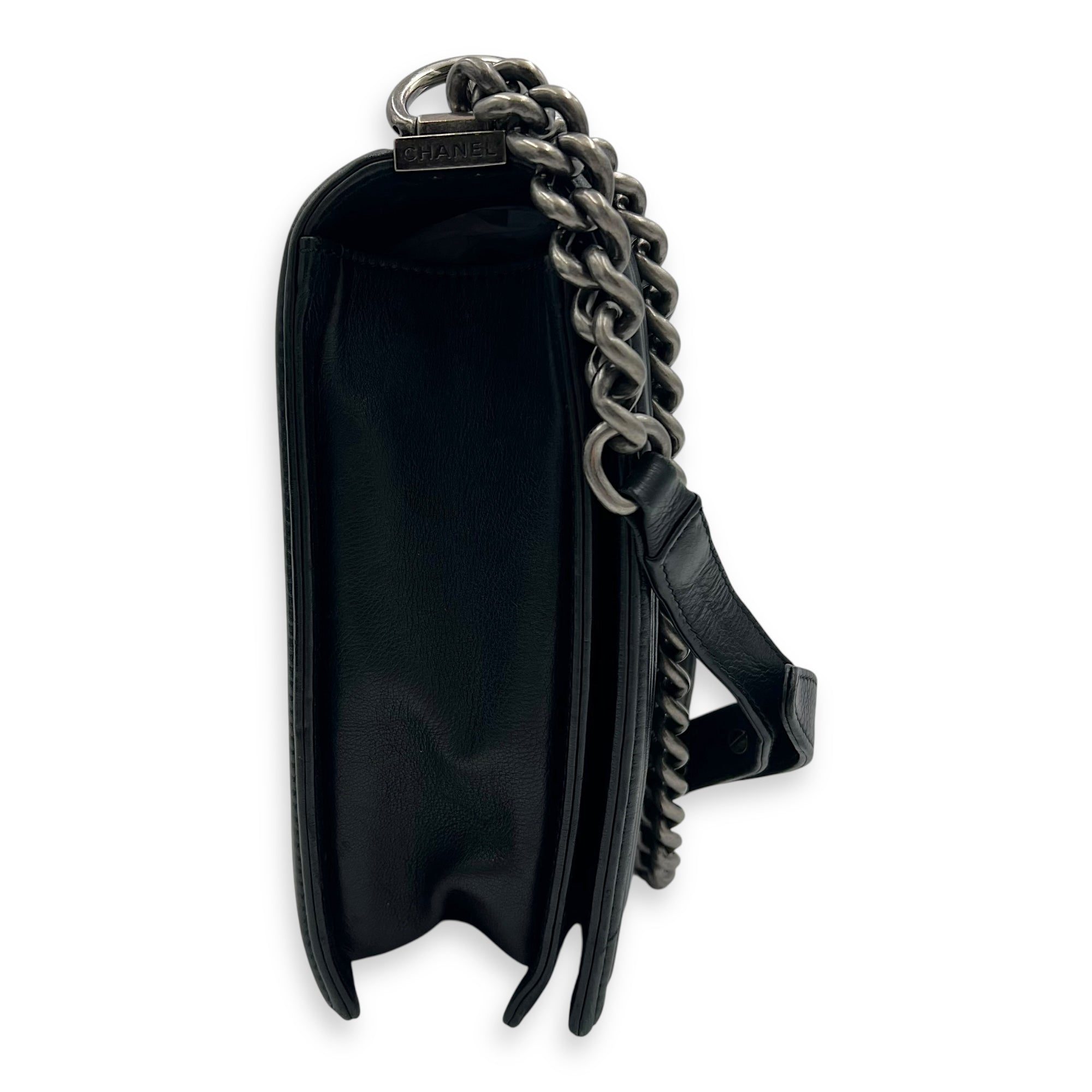 Boy Shoulder Bag Large Black in Calfskin, Ruthenium hardware - Image 6