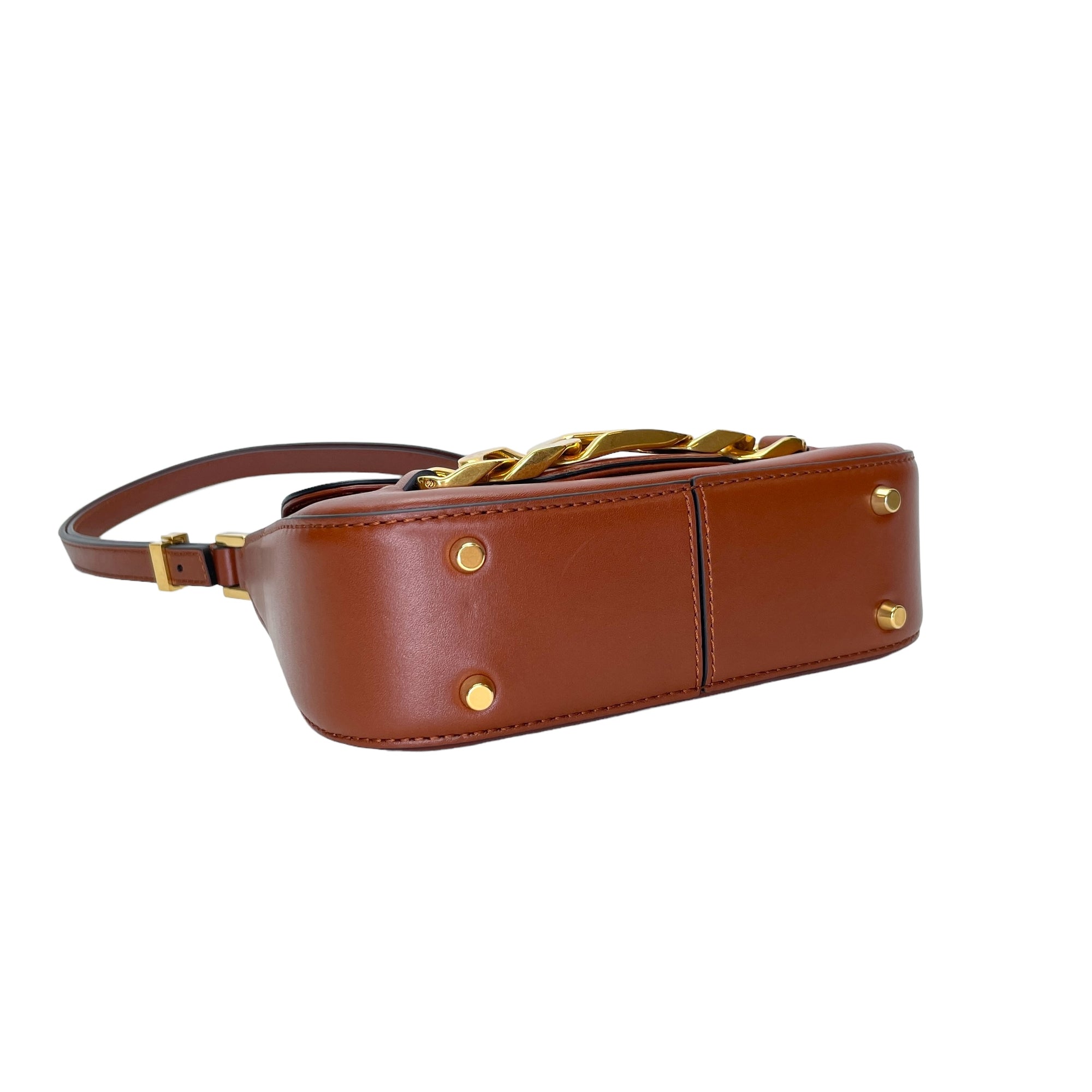 VLogo Chain Small Brown Shoulder Bag in Calfskin, Gold hardware - Image 6