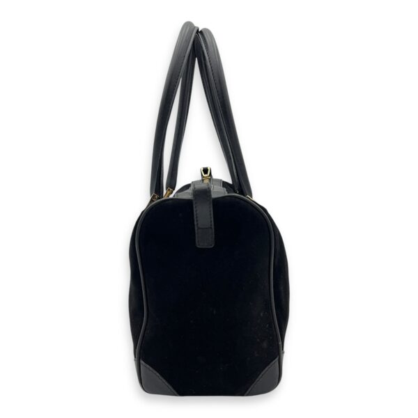 Boston Top Handle Bag Black in Suede Leather, Gold hardware - Image 5