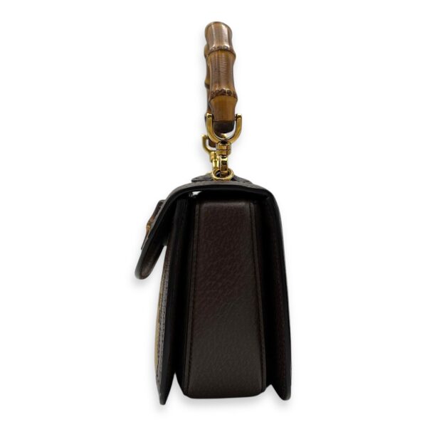 Bamboo Top Handle Bag Brown in Canvas, Gold hardware - Image 5