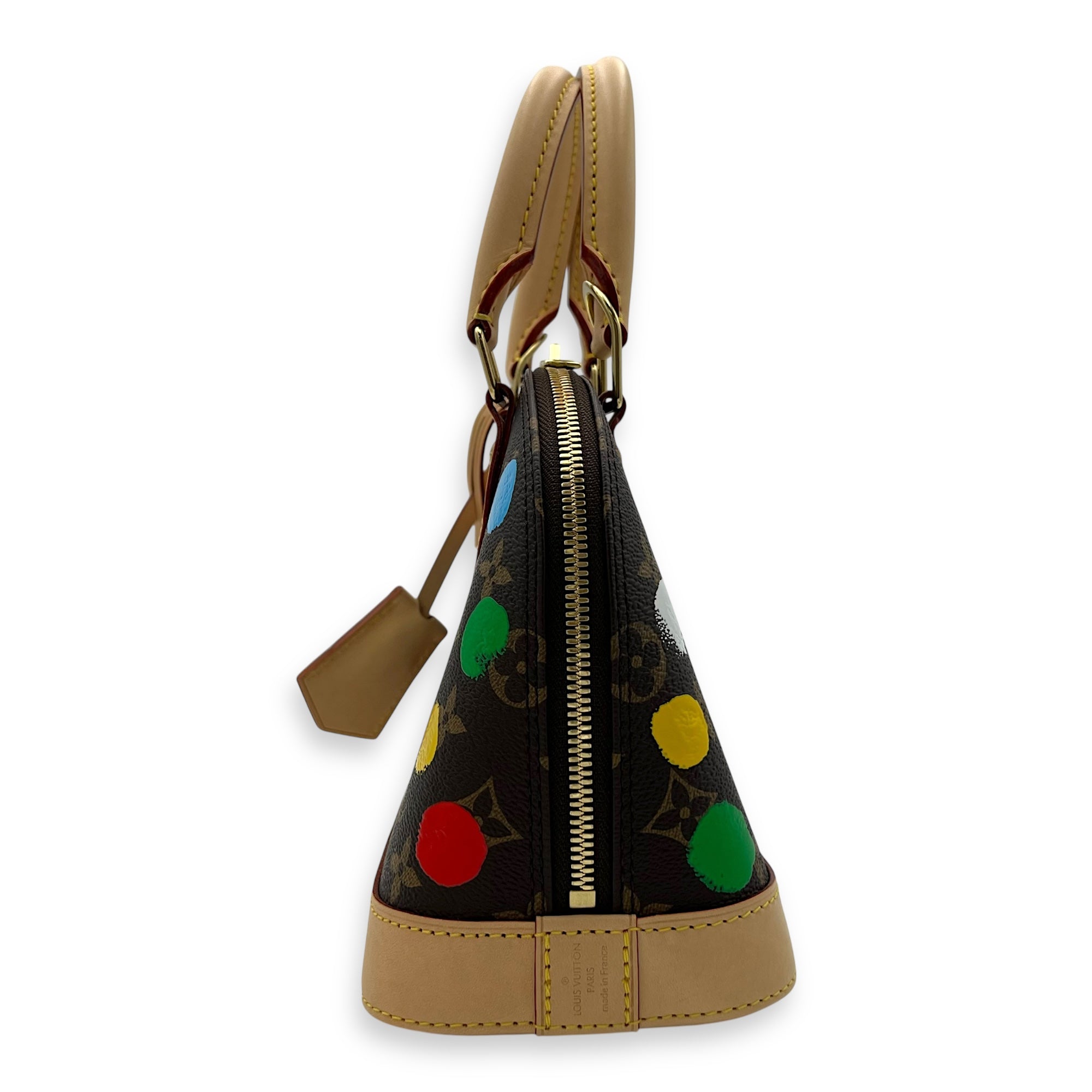 Yayoi Kusama Alma BB Brown Top Handle Bag in Monogram Coated Canvas, Gold hardware - Image 5