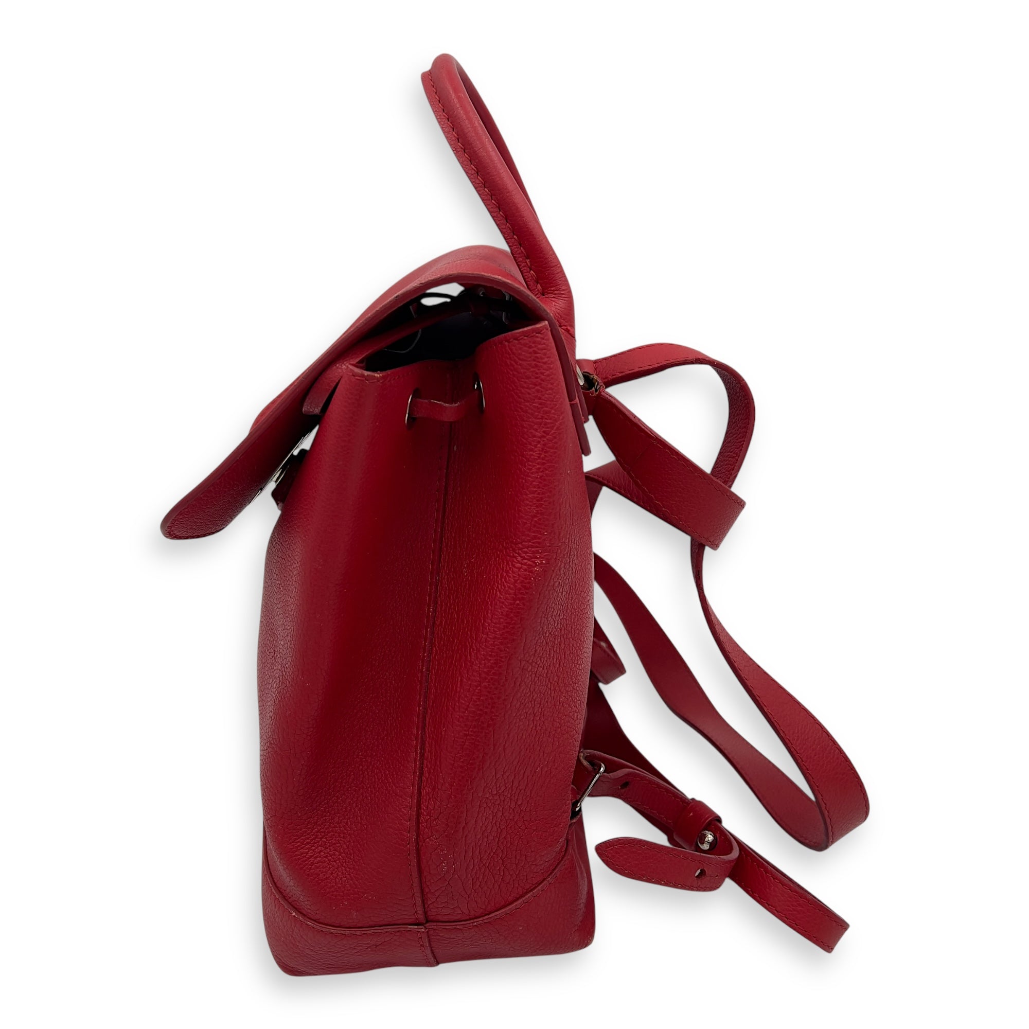 Lock Me Backpack Red in Taurillon Leather, Silver hardware - Image 5