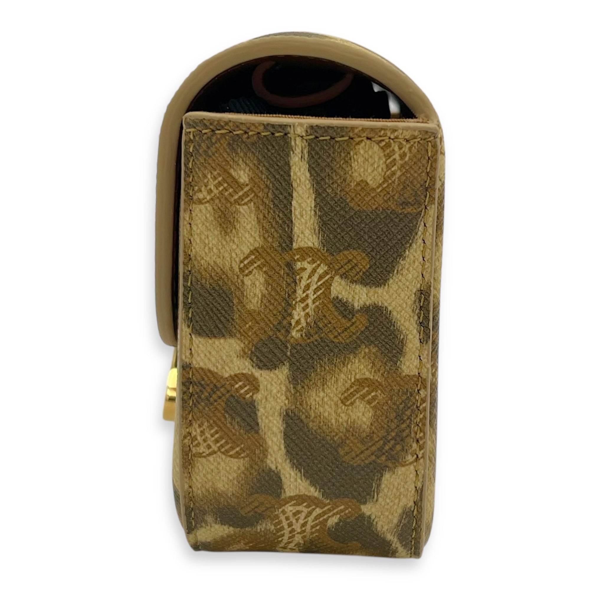 Claude Mini Brown Crossbody Bag in Coated Canvas, Gold hardware - Image 5