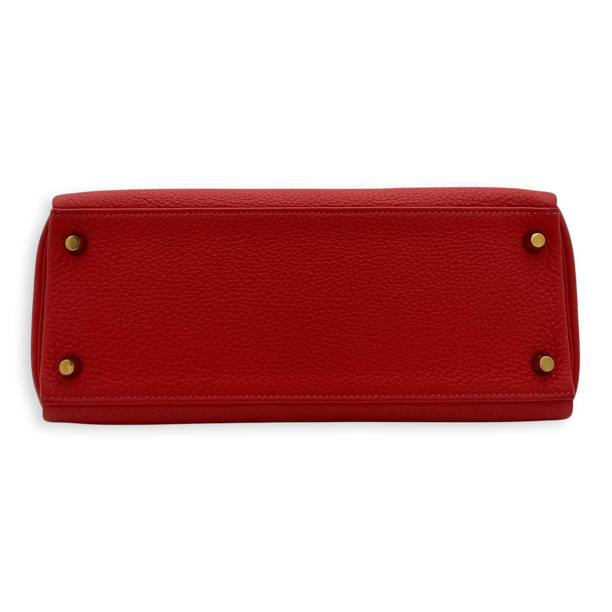 Kelly 28 Rouge Pivoine Top Handle Bag in Togo, Gold hardware - Image 6