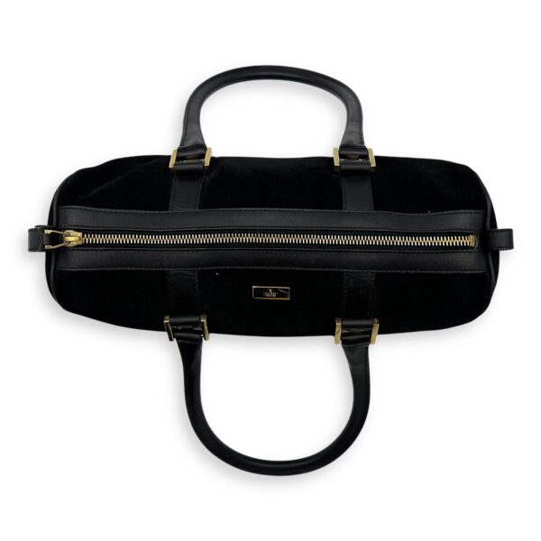 Boston Top Handle Bag Black in Suede Leather, Gold hardware - Image 7