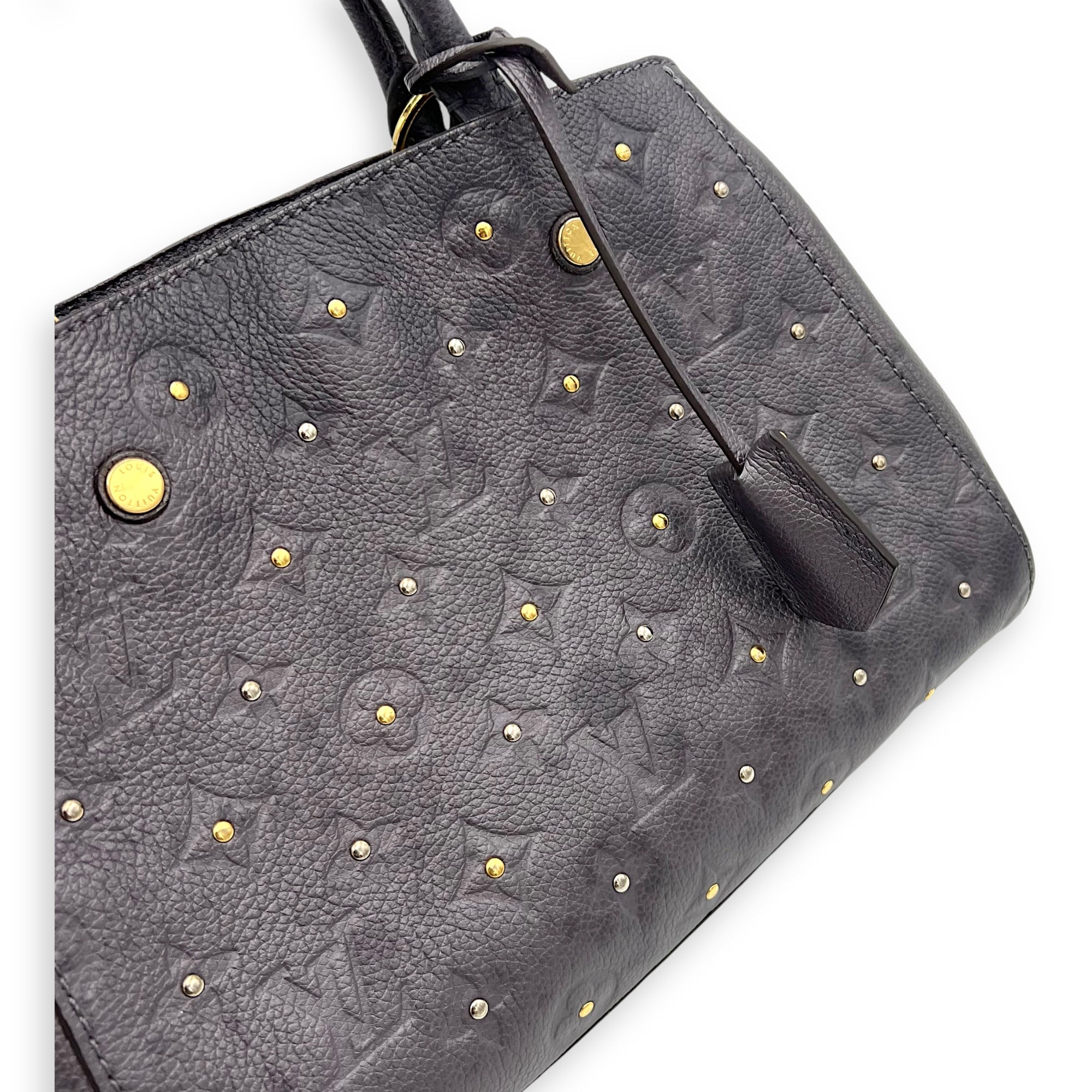 Montaigne Top Handle Bag BB Grey in Empreinte Leather, Gold hardware - Image 7