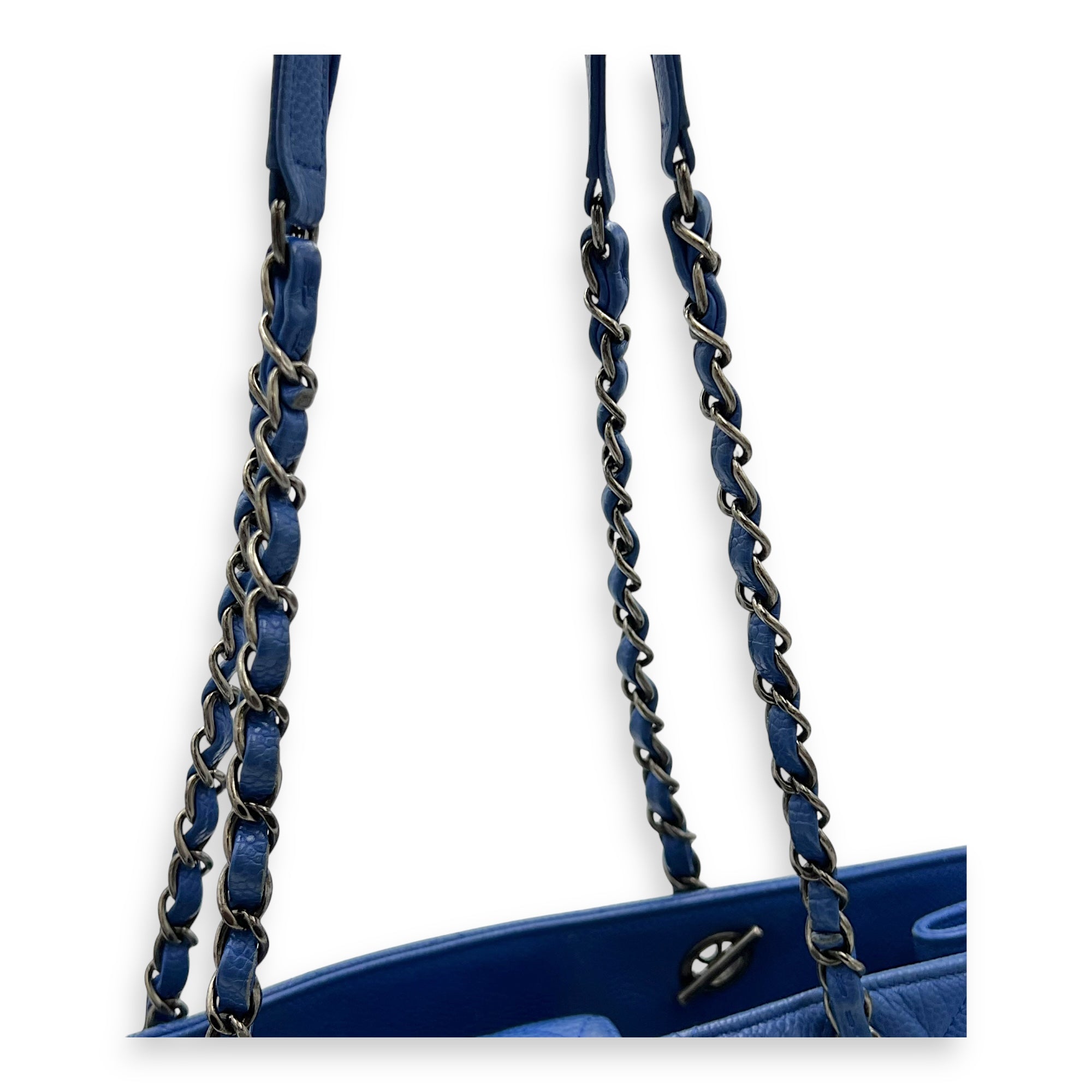 CC Quilted Blue Tote Bag in Caviar Leather, Ruthenium hardware - Image 7