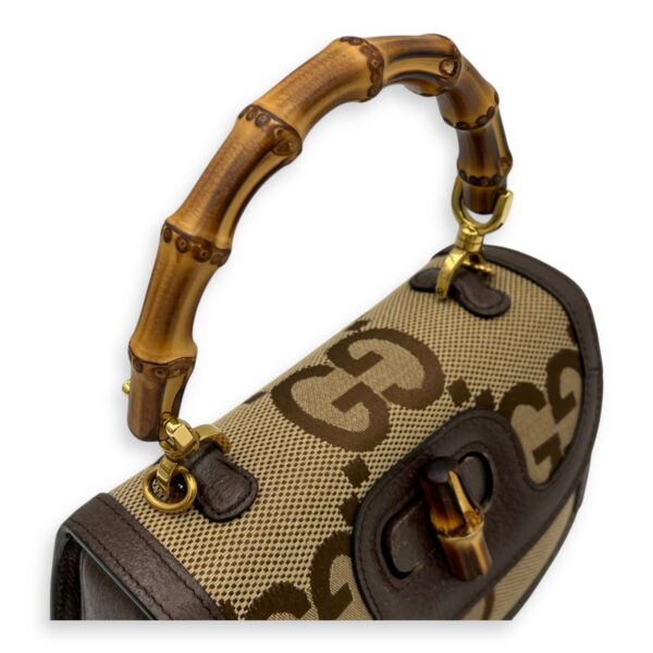 Bamboo Top Handle Bag Brown in Canvas, Gold hardware - Image 7
