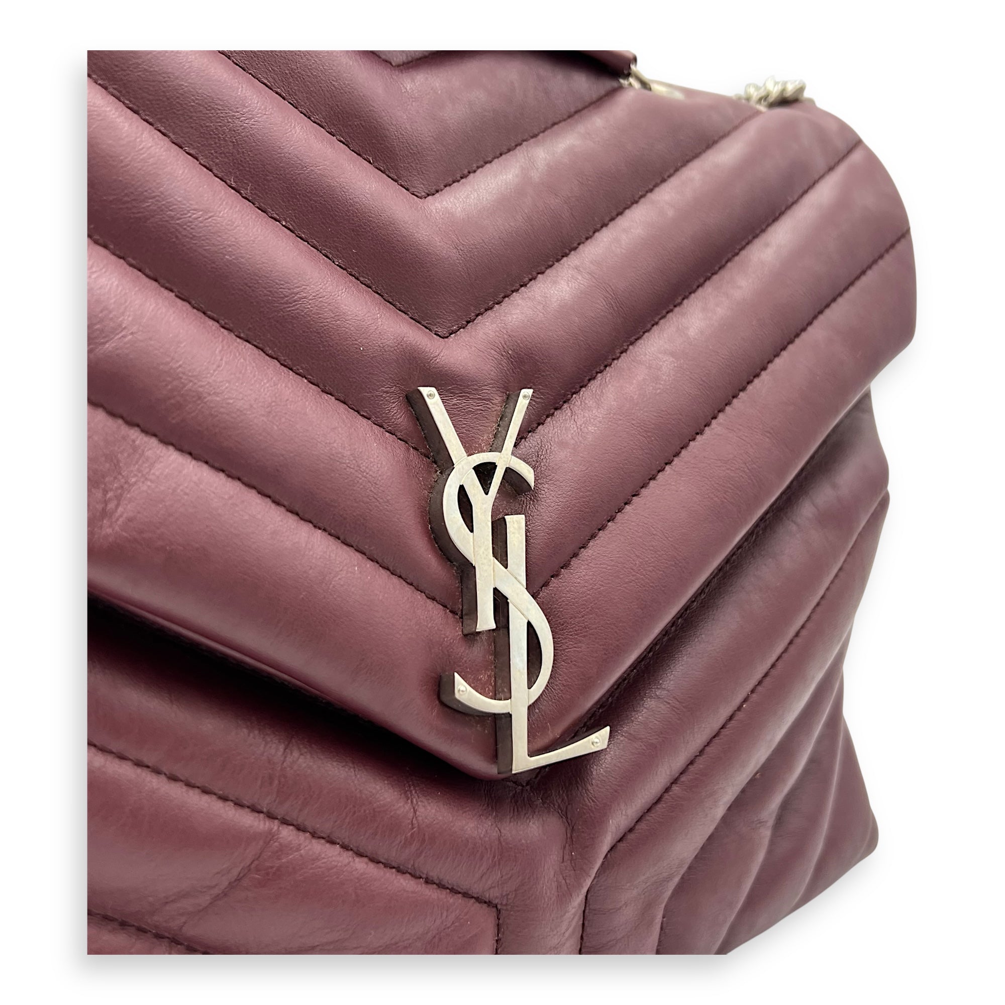 Loulou Crossbody Bag Medium Red in Calfskin, Silver hardware - Image 7