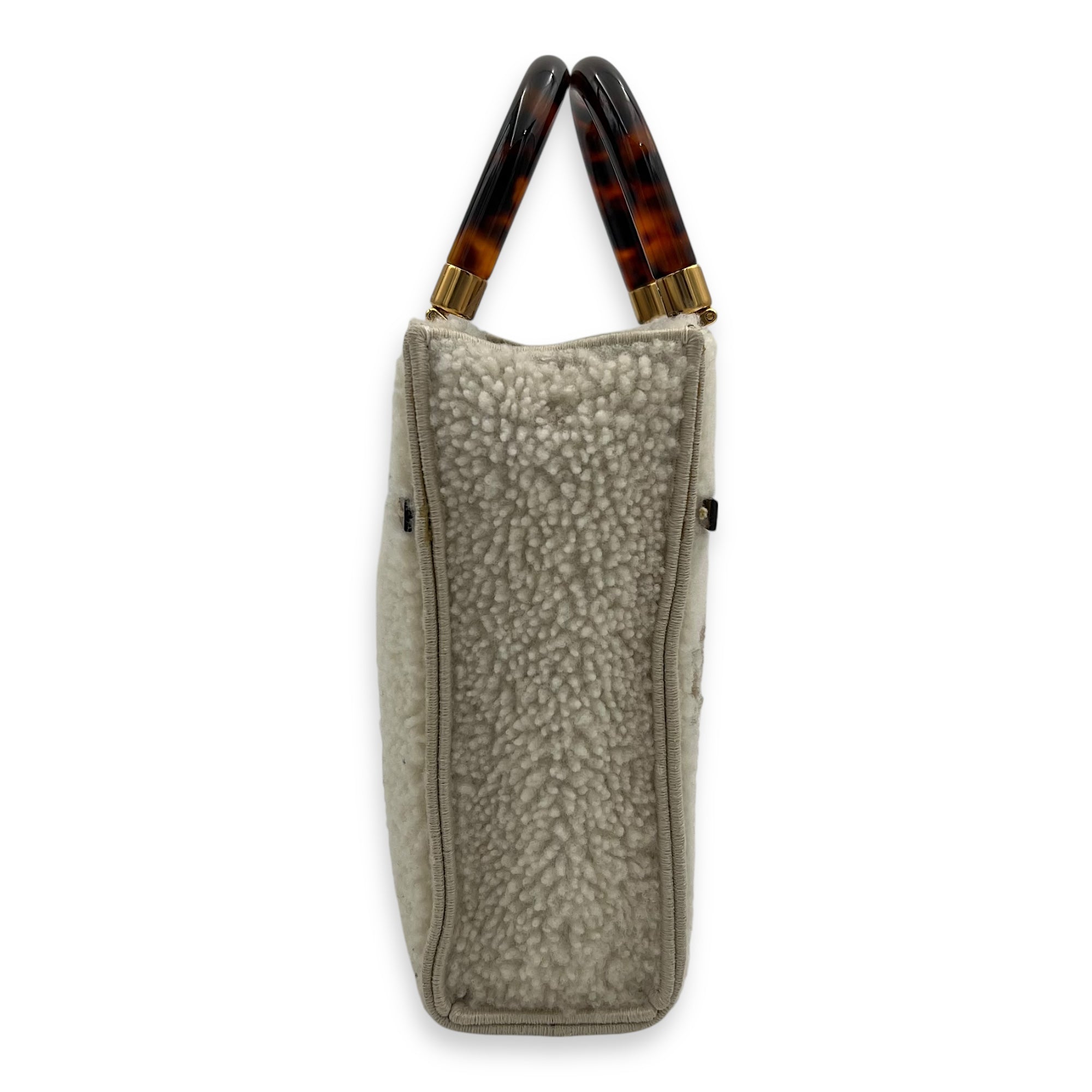 Sunshine Shoulder Bag White in Faux Fur, Gold hardware - Image 4