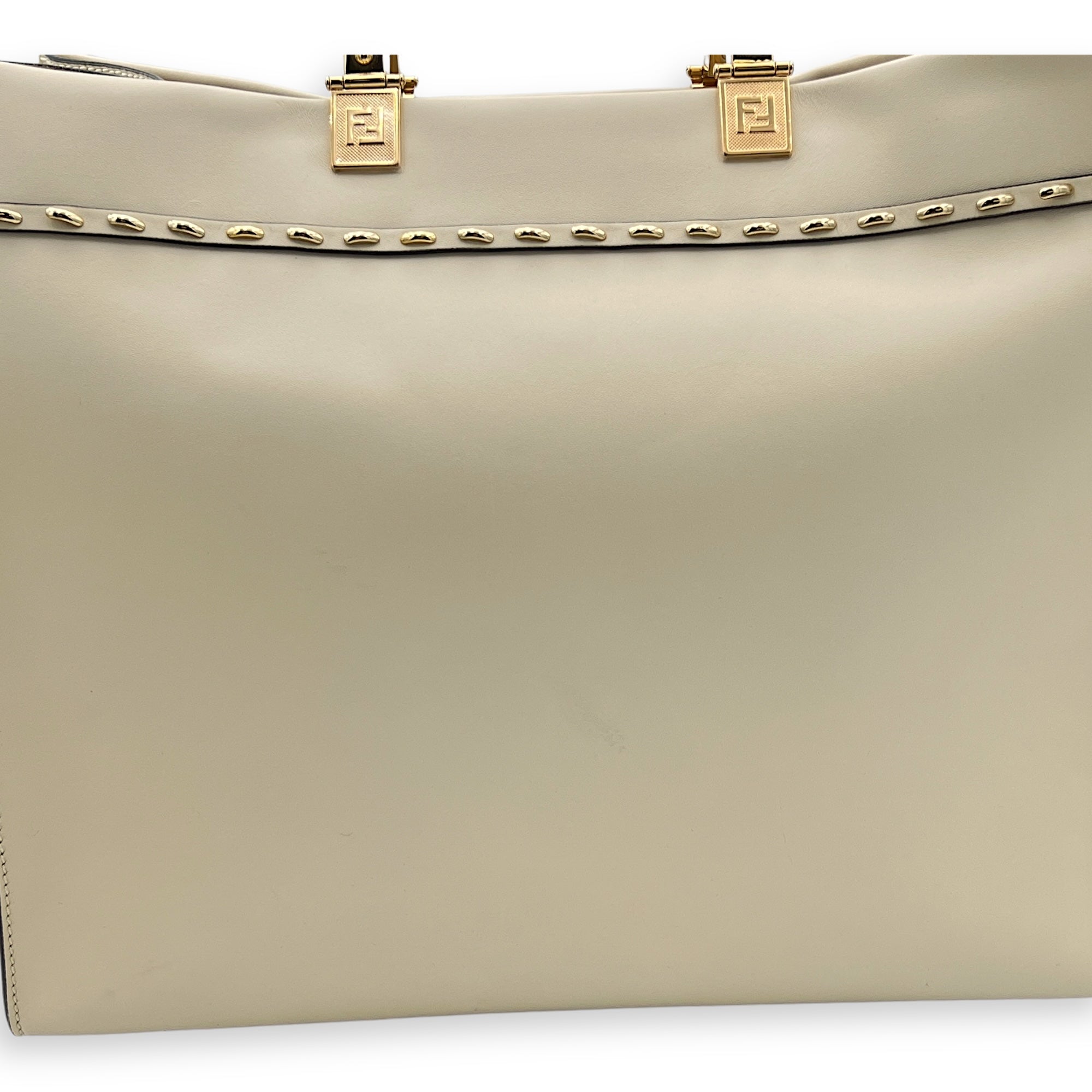 Sunshine Top Handle Bag Beige in Calfskin, Gold hardware - Image 10