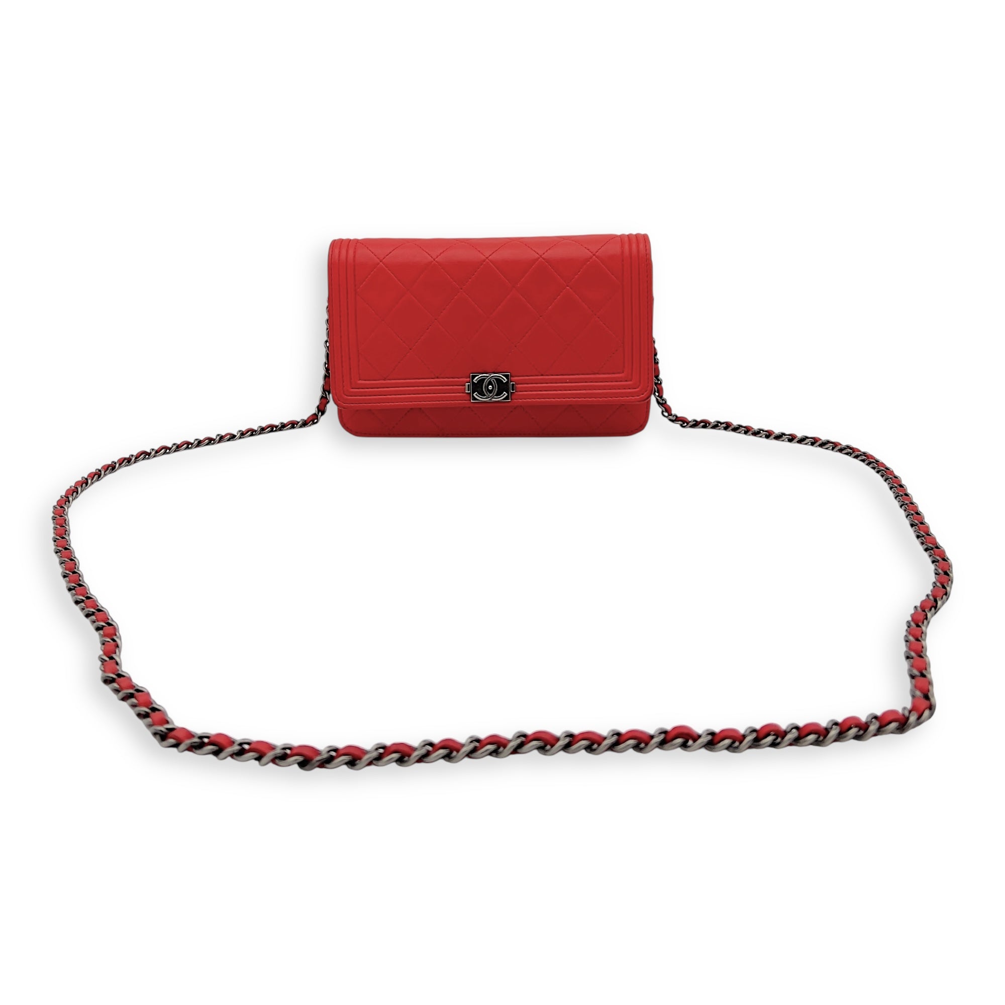 Boy Wallet On Chain Red in Calfskin, Ruthenium hardware - Image 10