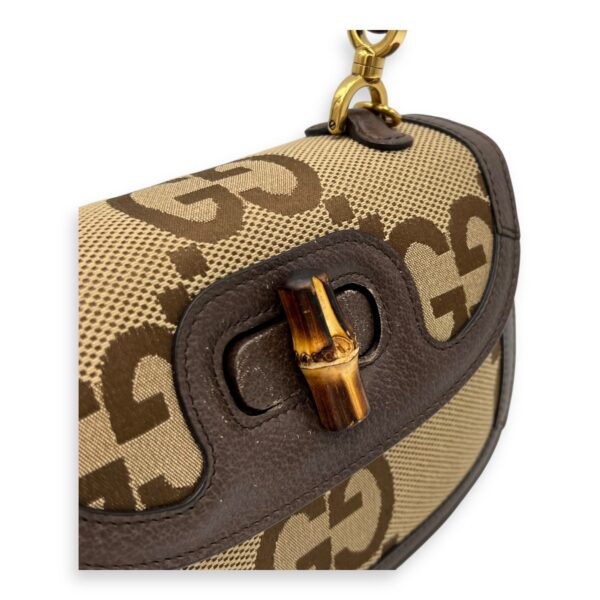 Bamboo Top Handle Bag Brown in Canvas, Gold hardware - Image 8