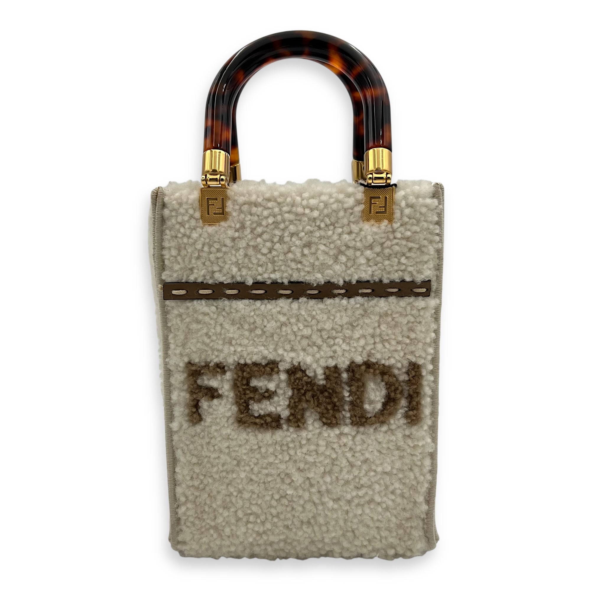 Sunshine Shoulder Bag White in Faux Fur, Gold hardware