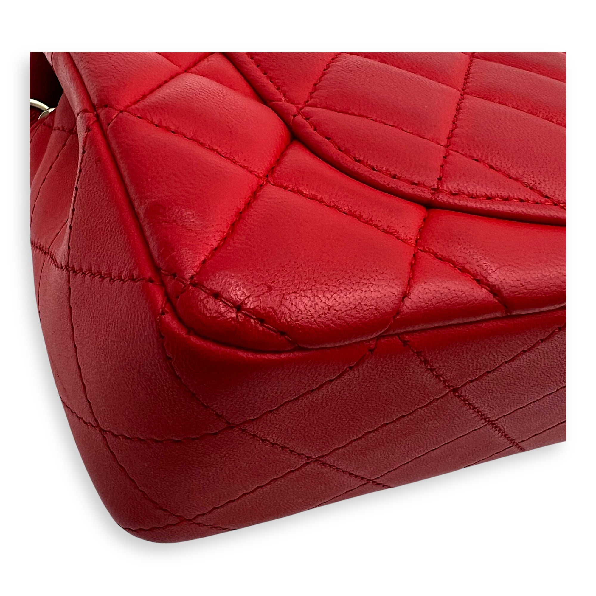 CC Rectangle Shoulder Bag Red in Lambskin, Gold hardware - Image 10