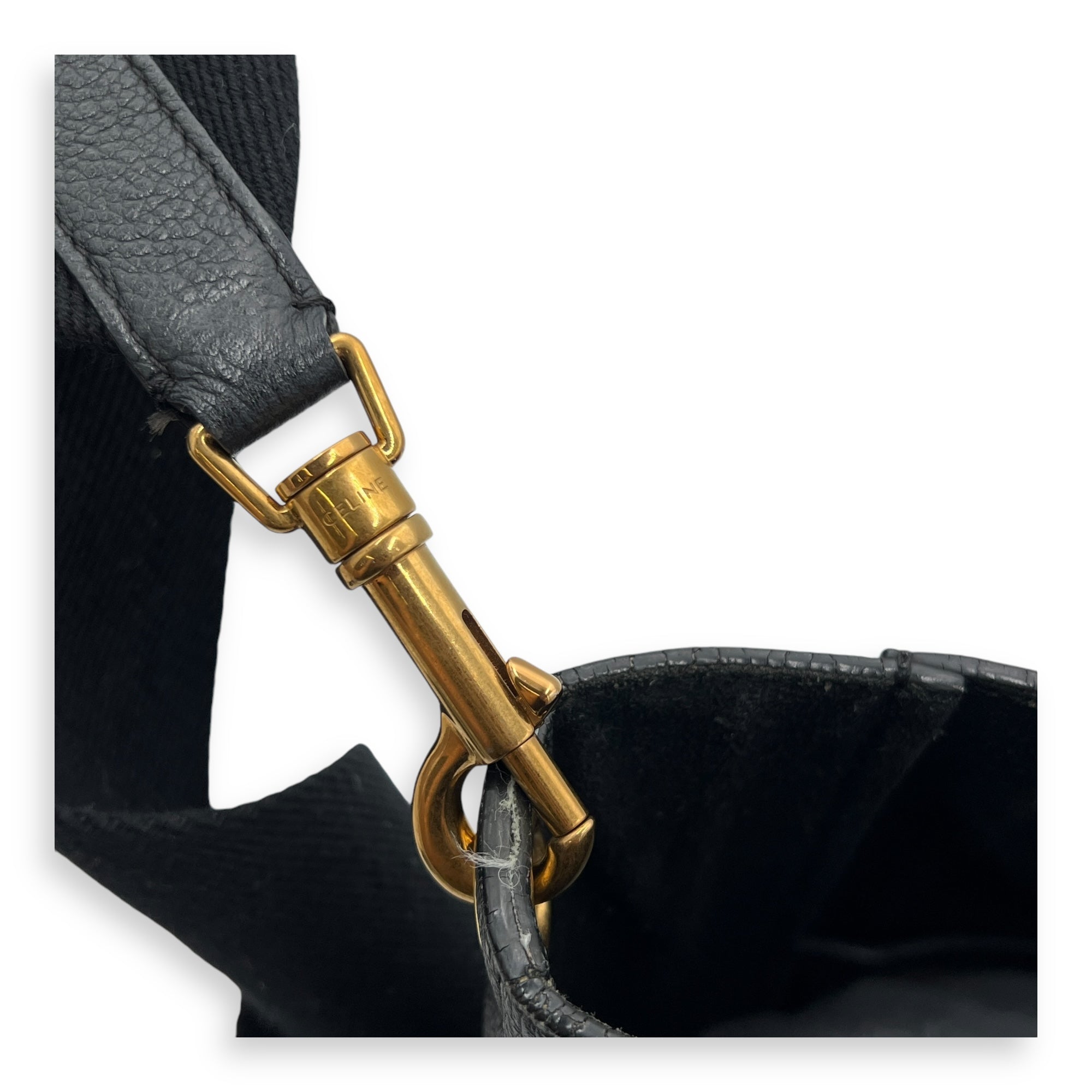 Sangle Small Black Bucket Bag in Calfskin, Gold hardware - Image 9