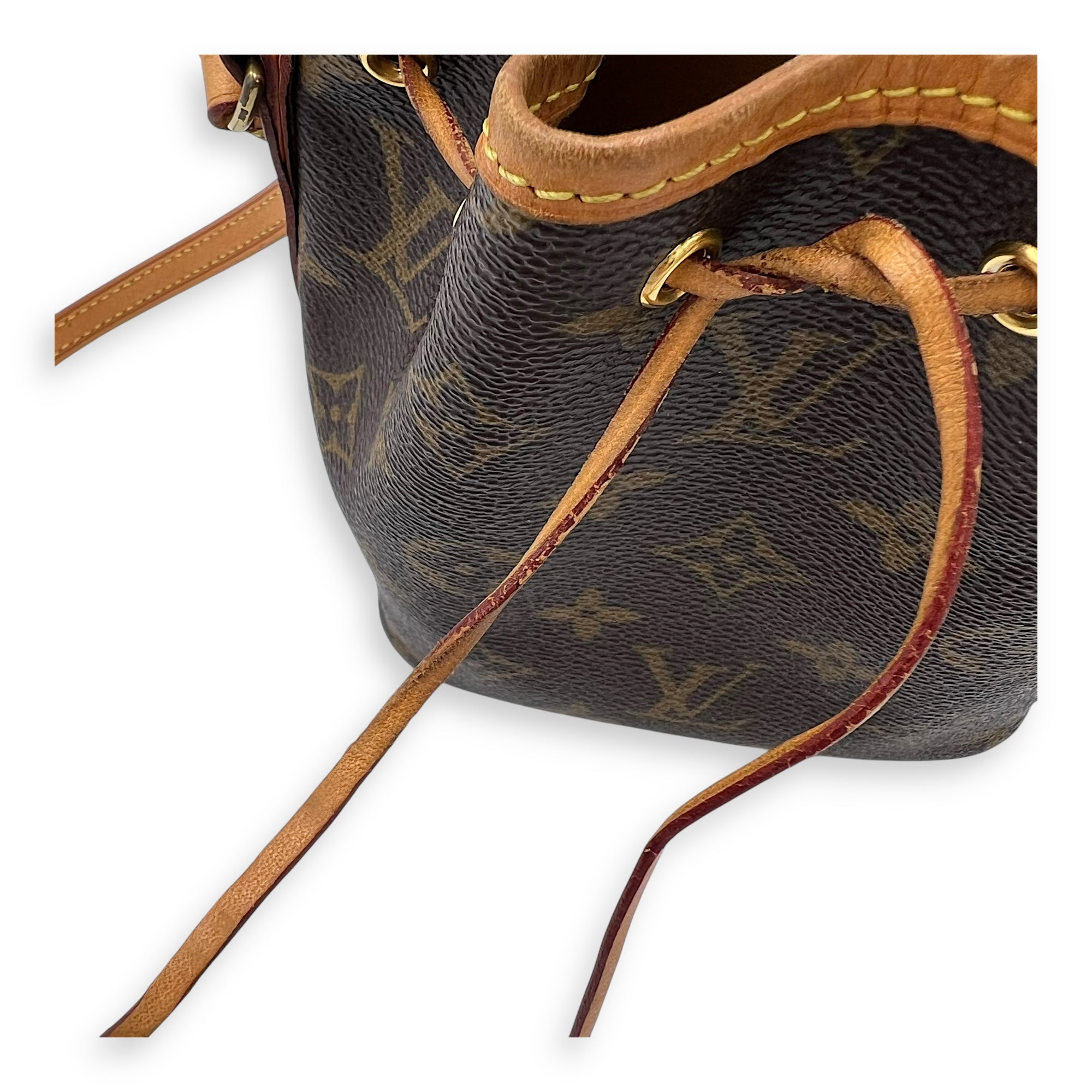 Noe Nano Brown Bucket Bag in Monogram Coated Canvas, Gold hardware - Image 12
