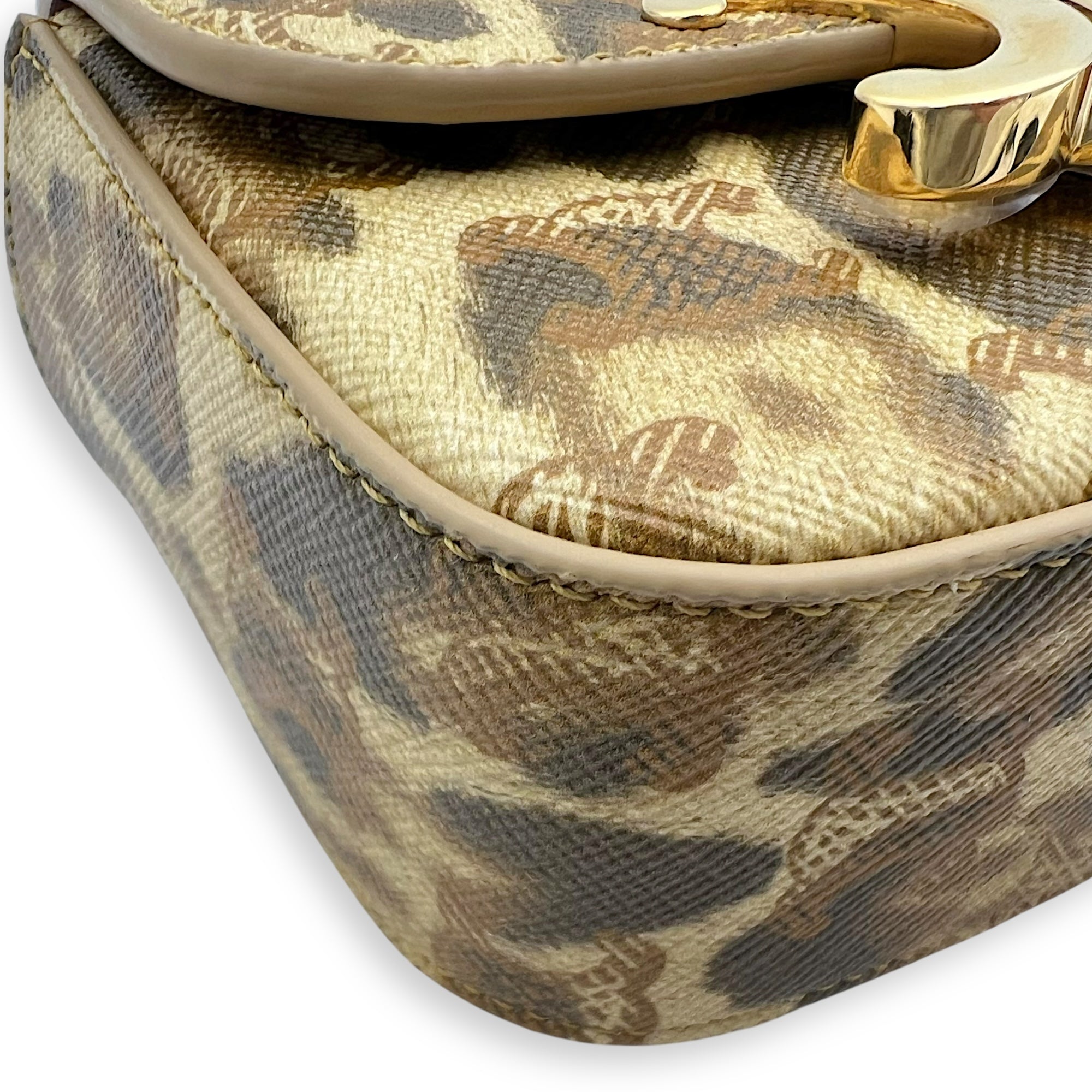 Claude Mini Brown Crossbody Bag in Coated Canvas, Gold hardware - Image 9