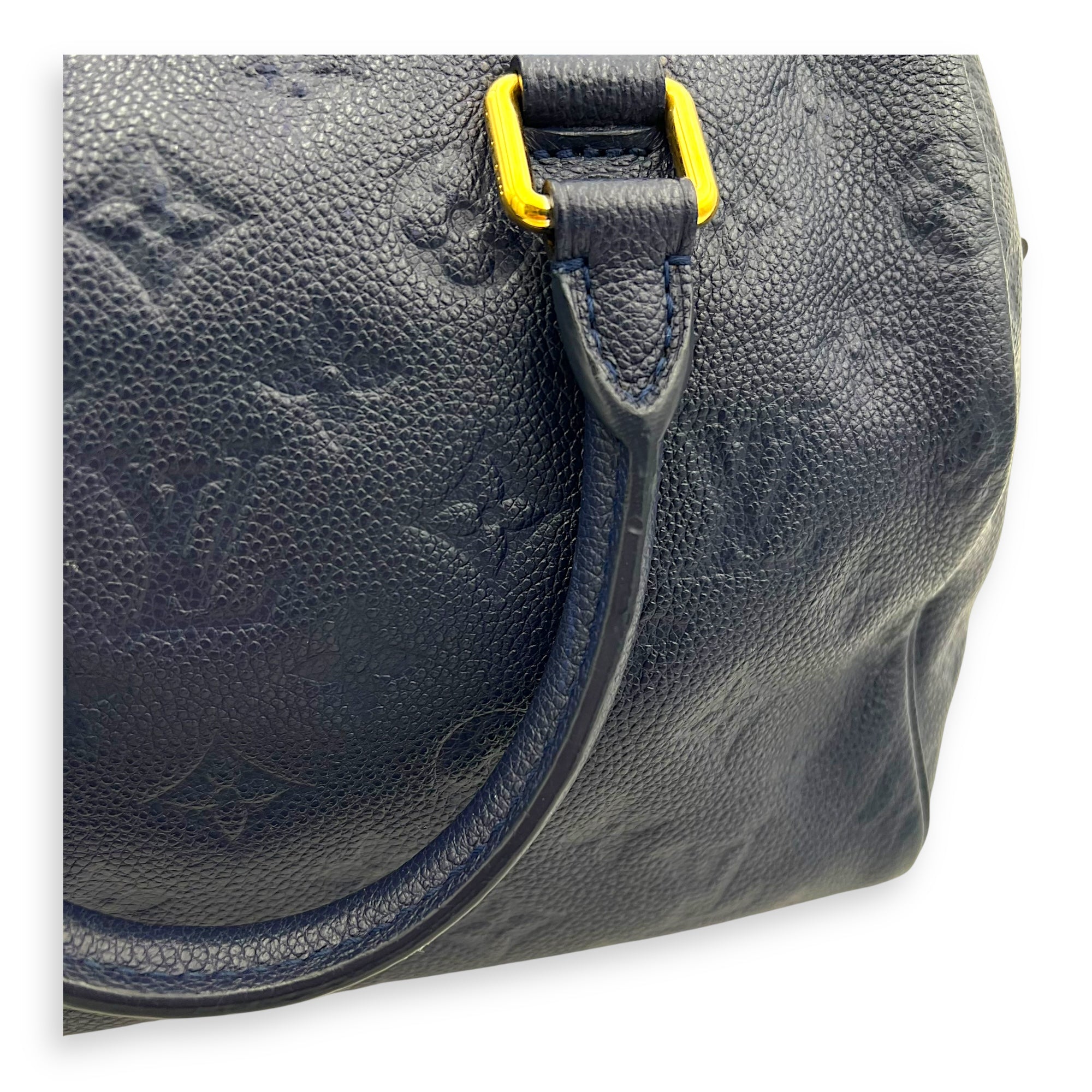 Speedy Bandouliere Top Handle Bag Blue in Empreinte Leather, Gold hardware - Image 11