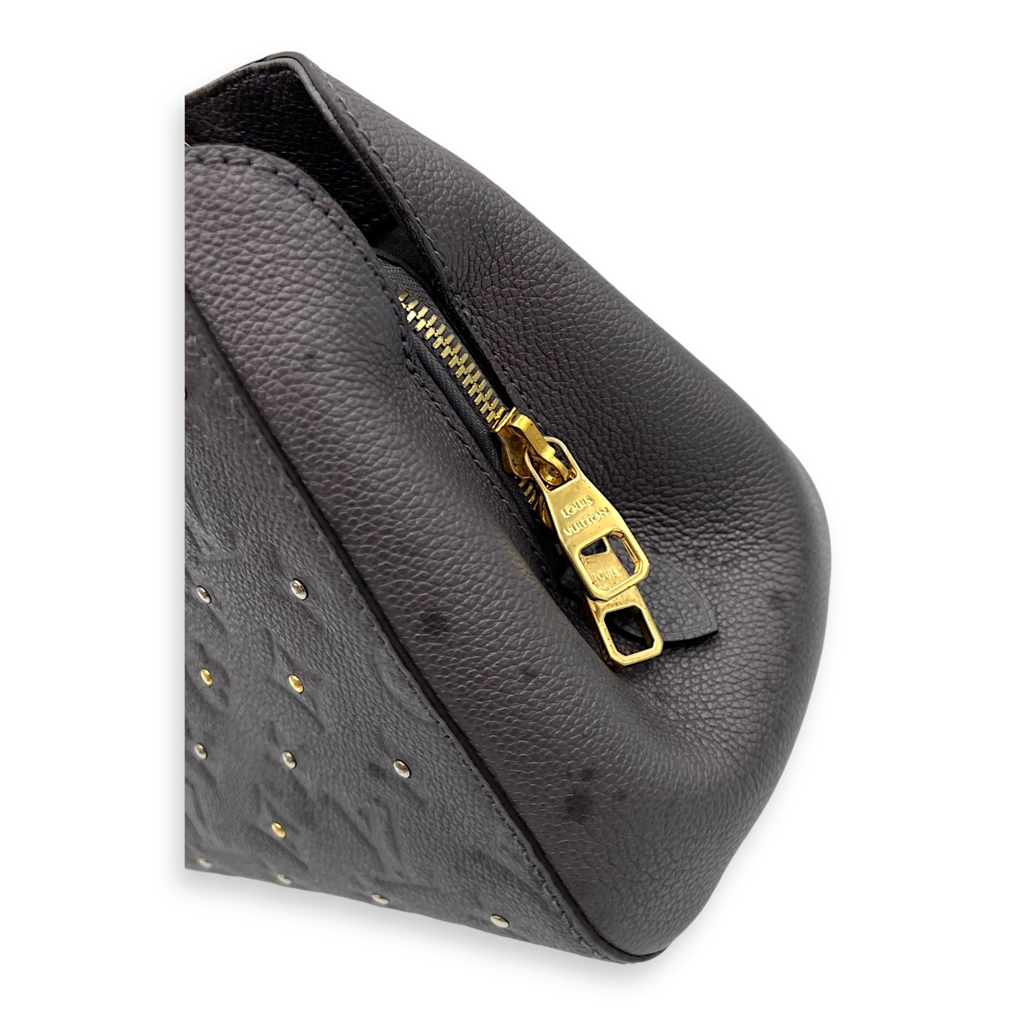 Montaigne Top Handle Bag BB Grey in Empreinte Leather, Gold hardware - Image 10