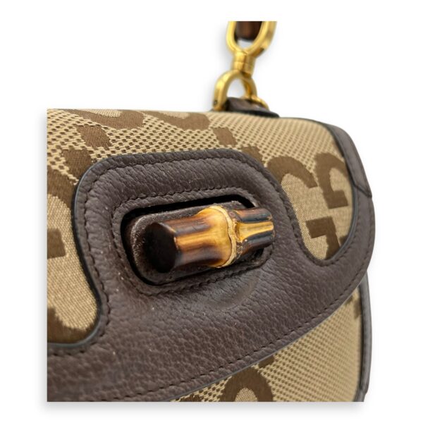 Bamboo Top Handle Bag Brown in Canvas, Gold hardware - Image 9